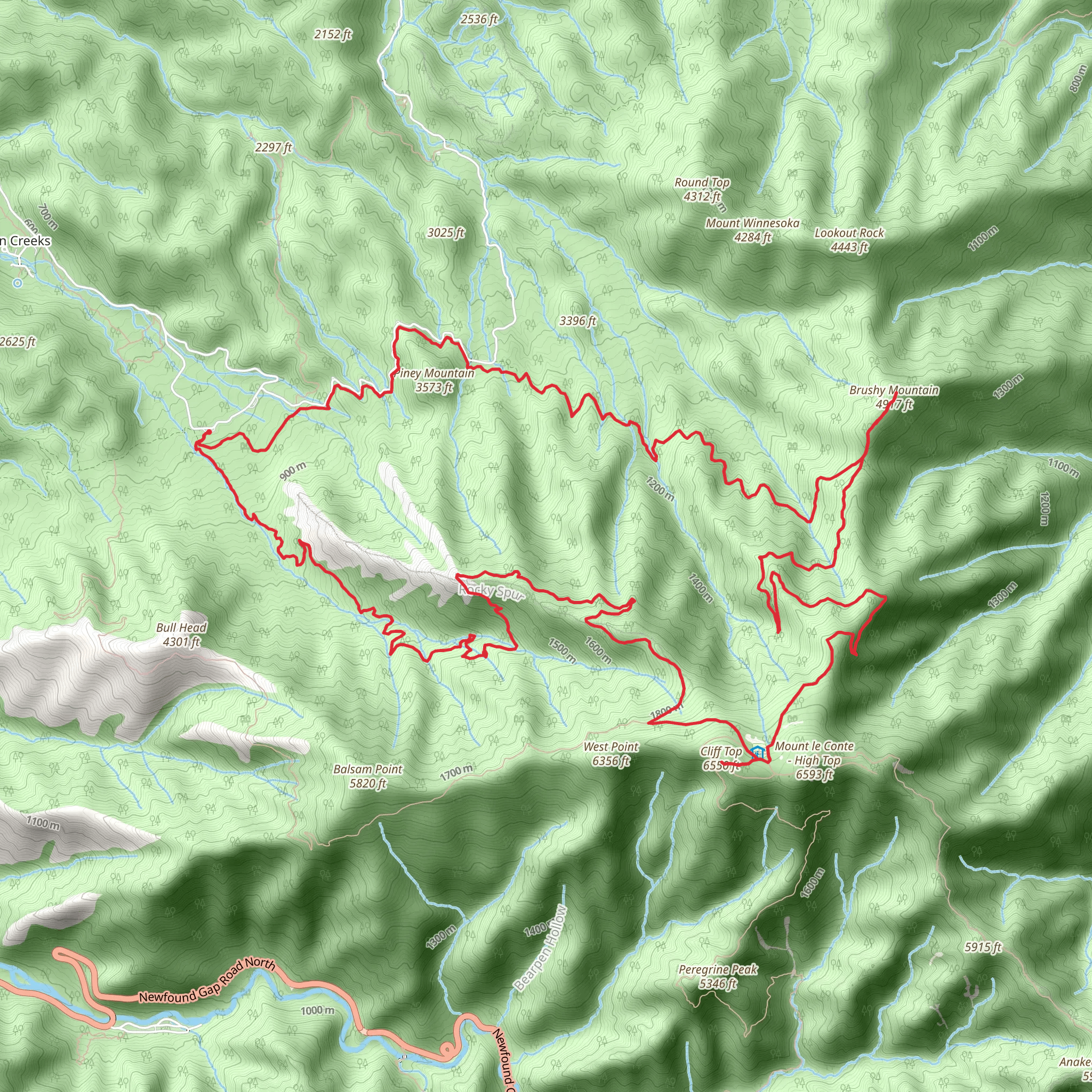 Brushy Mountain, Trillium Gap and Cliff Top Loop mobile static map