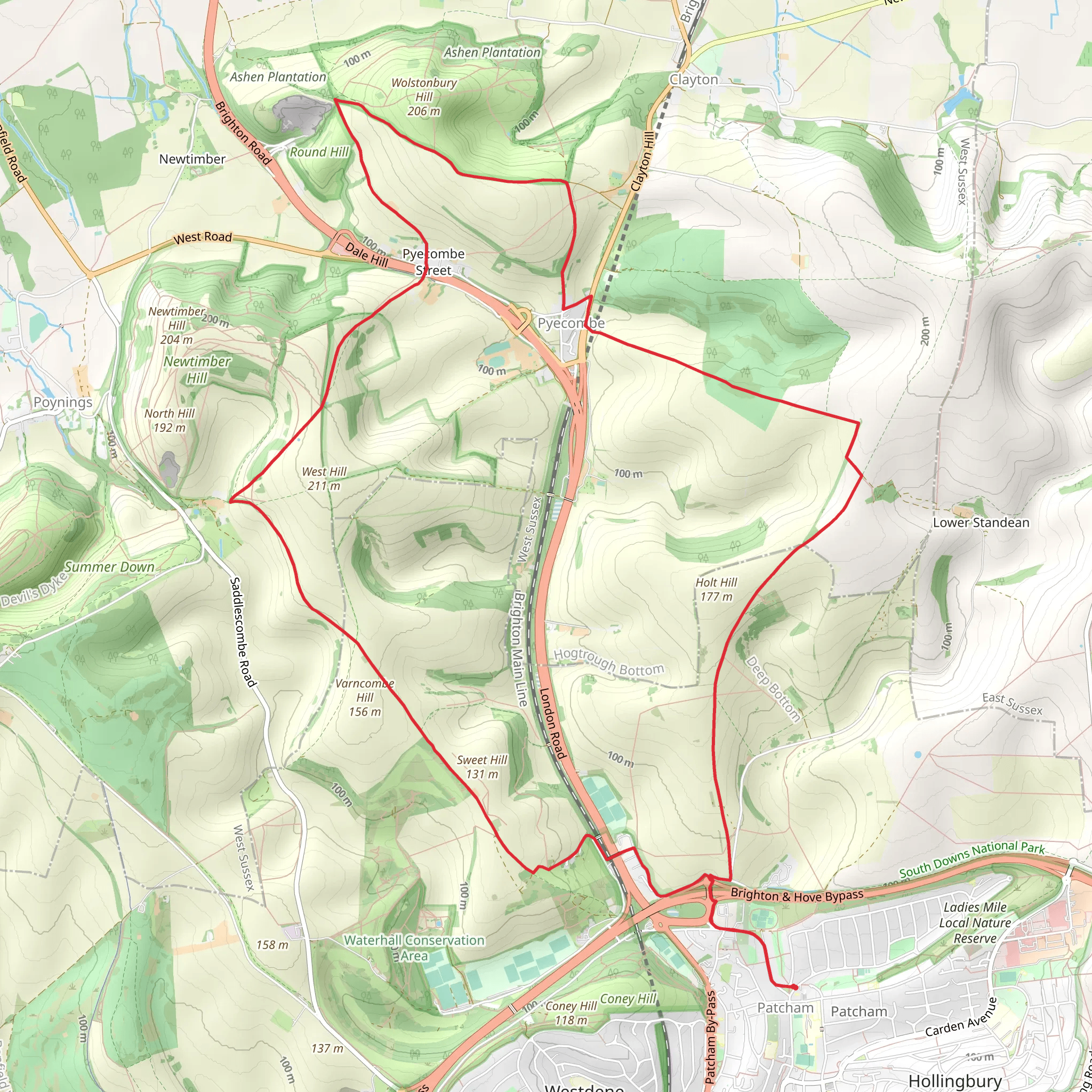 Wolstonbury Hill and Pyecombe from Patcham mobile static map