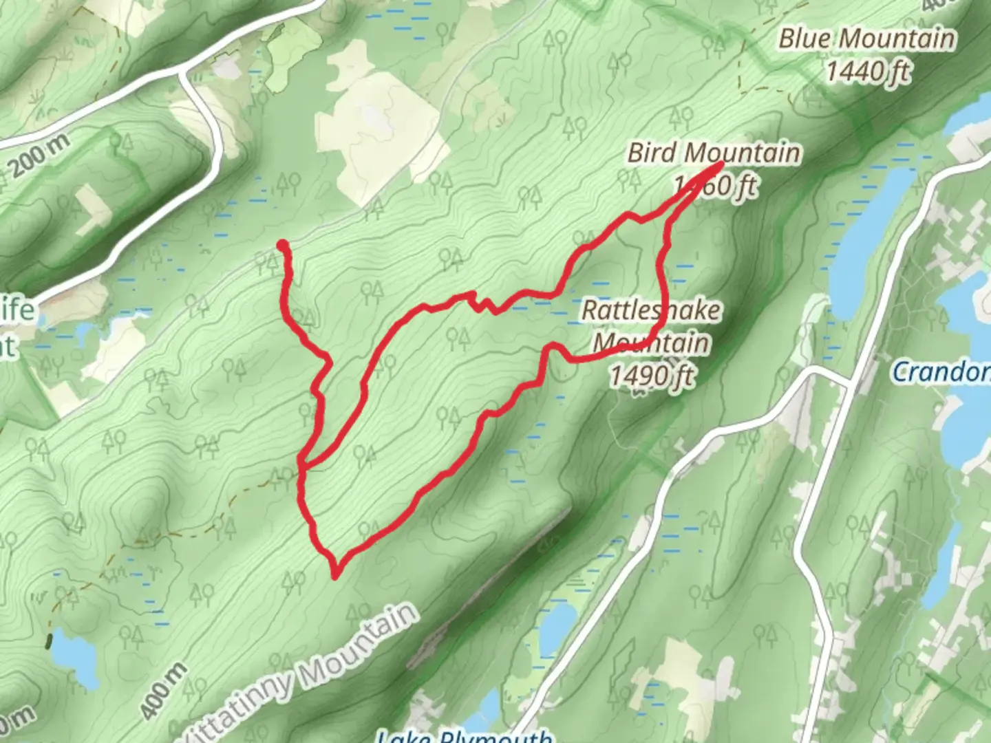 An image depicting the trail Buttermilk Falls, Appalachian and Rattlesnake Mountain Loop Trail and its surrounding area.