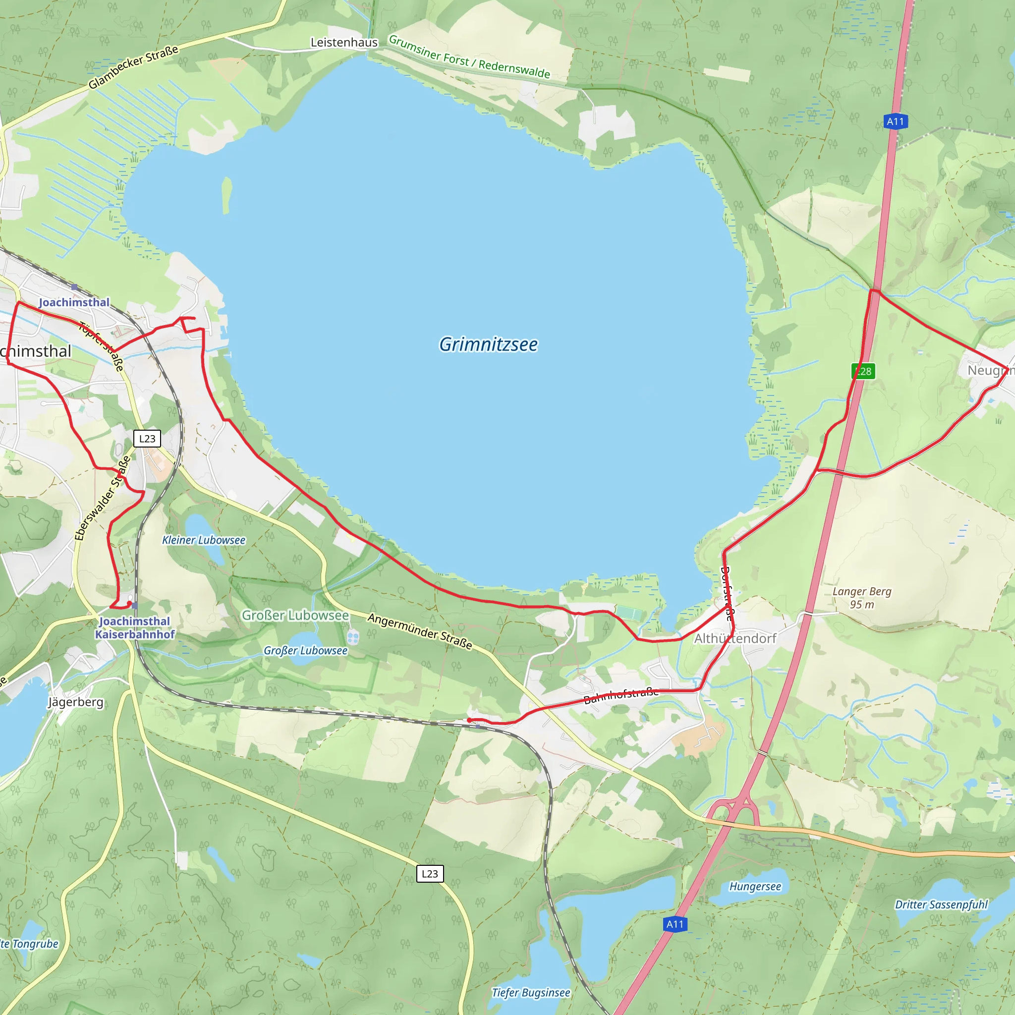 Joachimsthal Kaiserbahnhof to Huttendorf Walk via Grimnitzsee mobile static map