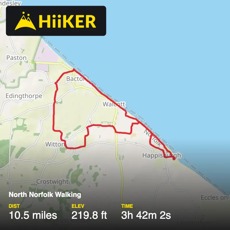 A map preview of the recording North Norfolk Walking.