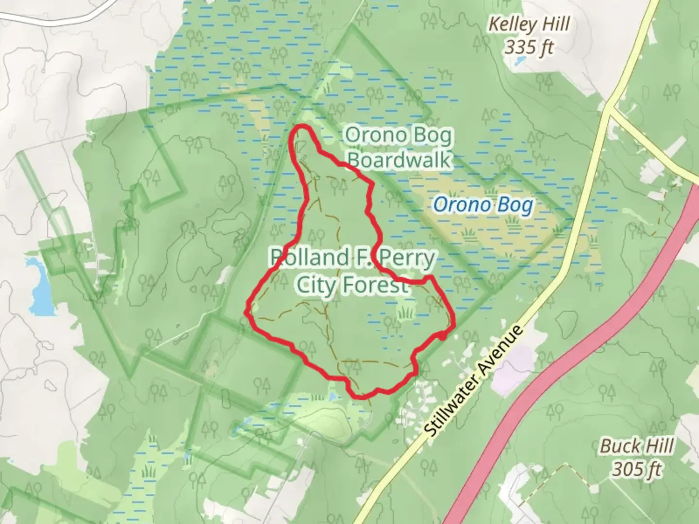 An image depicting the trail East - West Loop and its surrounding area.
