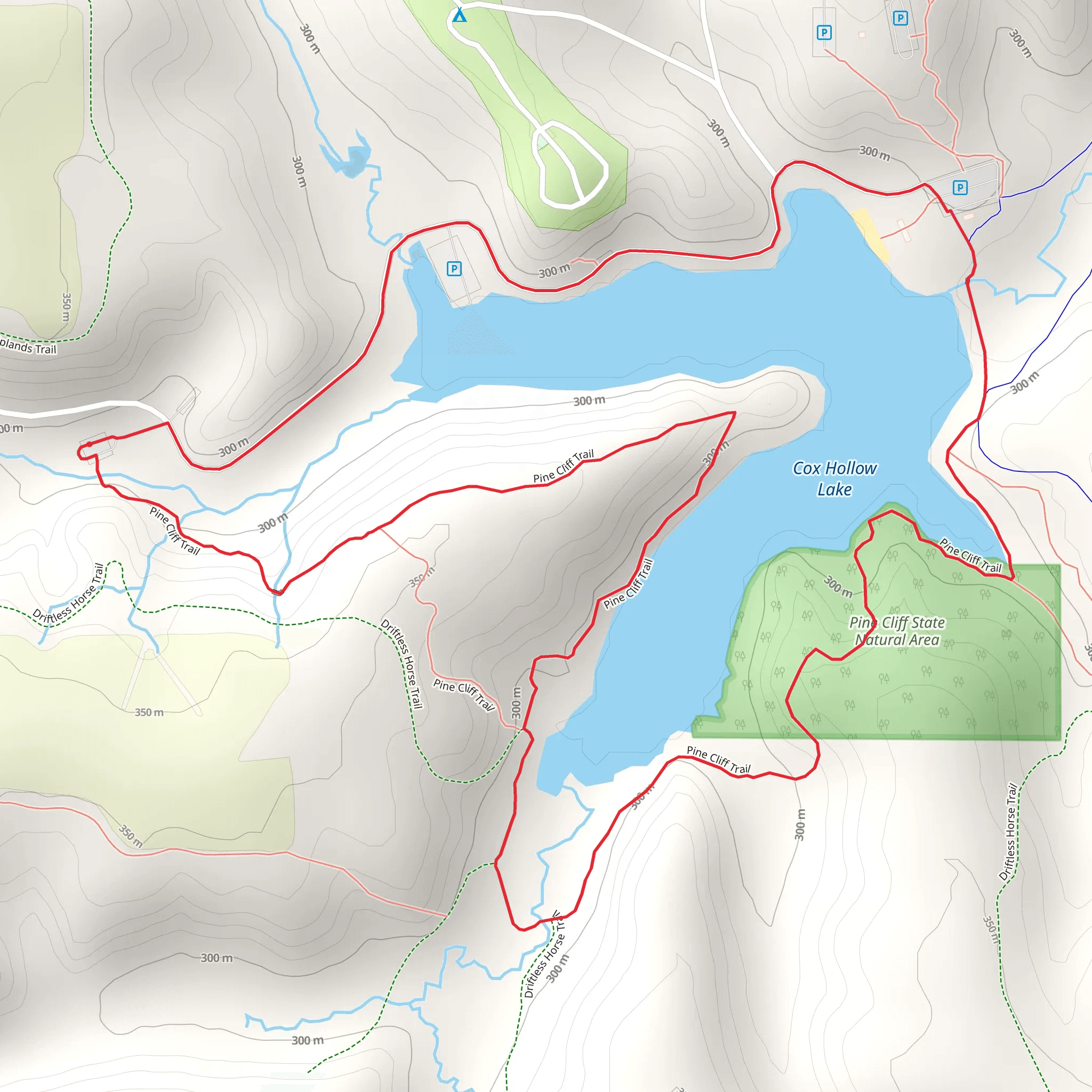 Cox Hollow Lake Loop via Pine Cliff Trail mobile static map