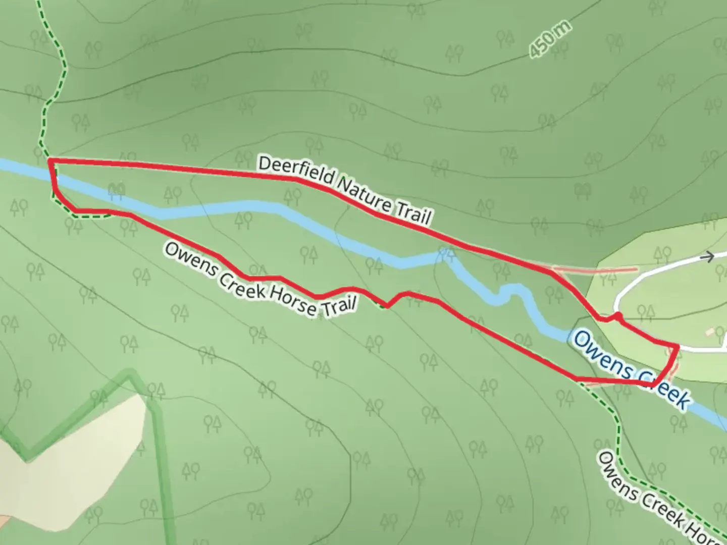 An image depicting the trail Owens Creek Loop and its surrounding area.