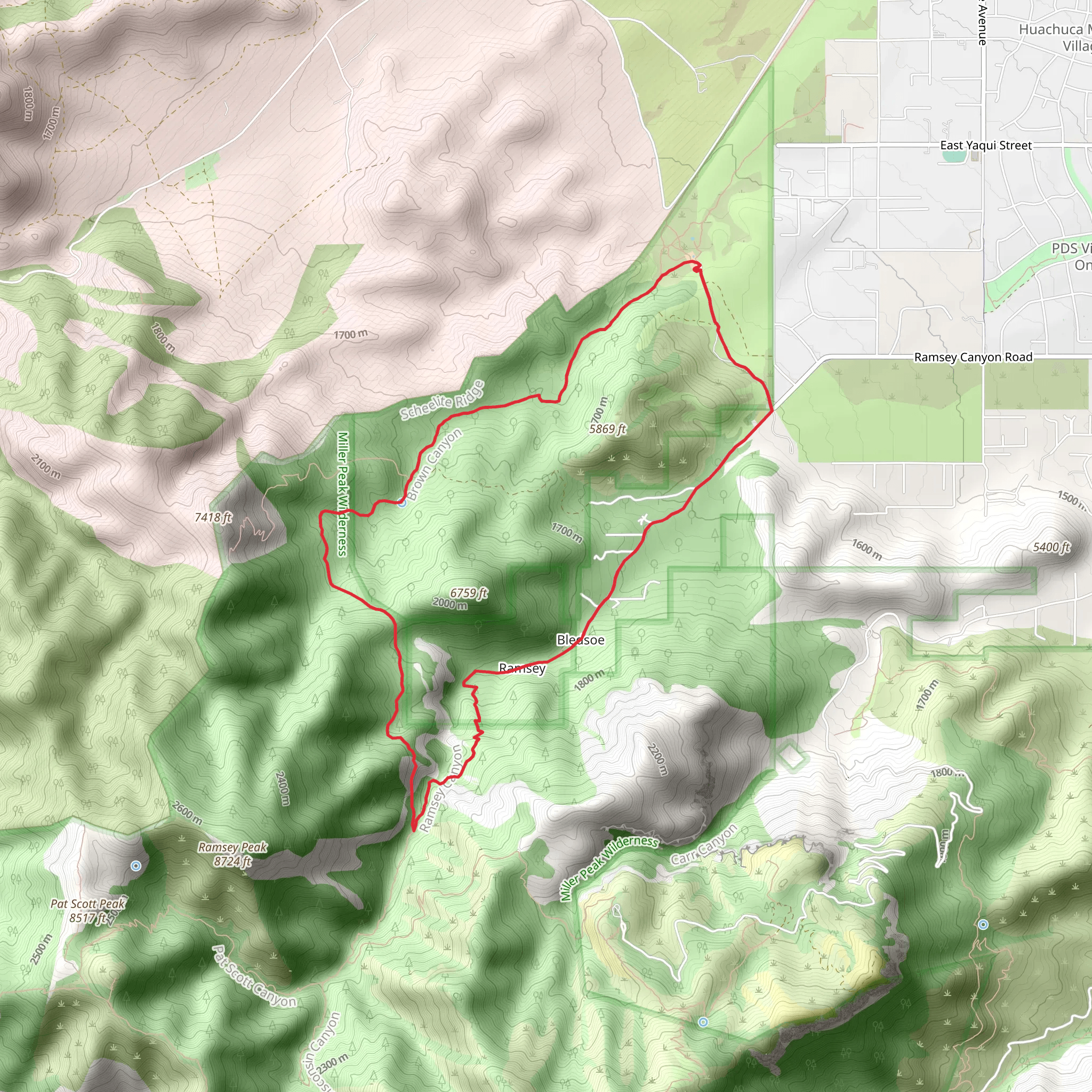 Brown Canyon and Ramsey Canyon Loop mobile static map