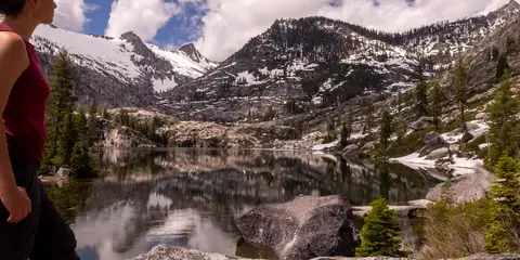An image depicting the trail North Fork Trinity River to Grizzly Lake and its surrounding area.