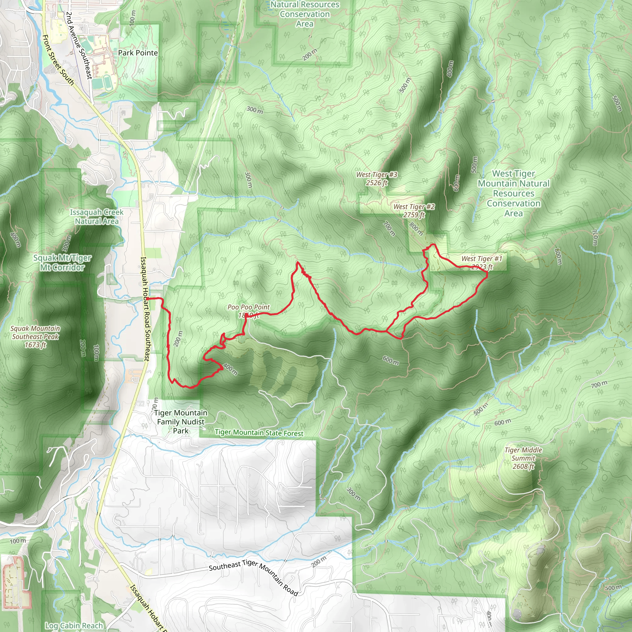 Poo-Poo Point and West Tiger 1 Loop Trail mobile static map