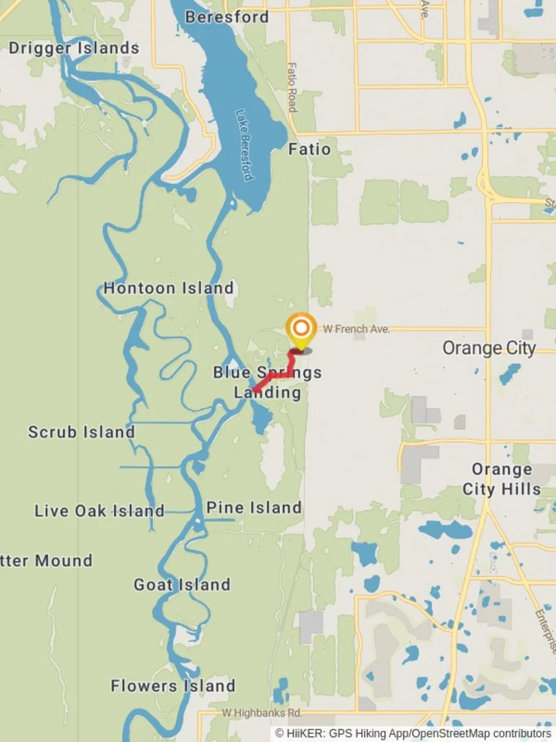 An image depicting the trail Blue Springs Run and its surrounding area.