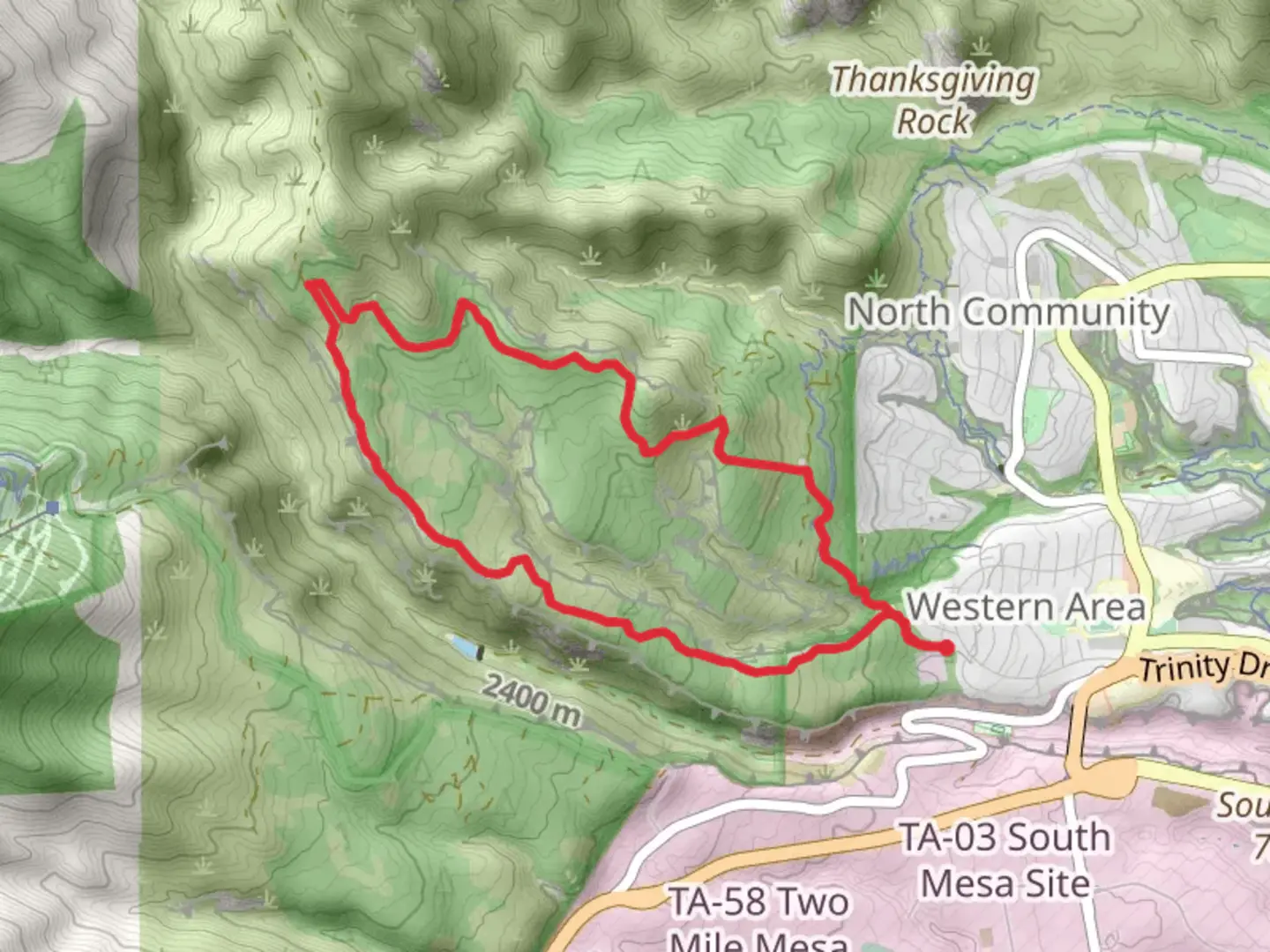 An image depicting the trail Quemazon, Pipeline Road and Perimeter Loop Trail and its surrounding area.