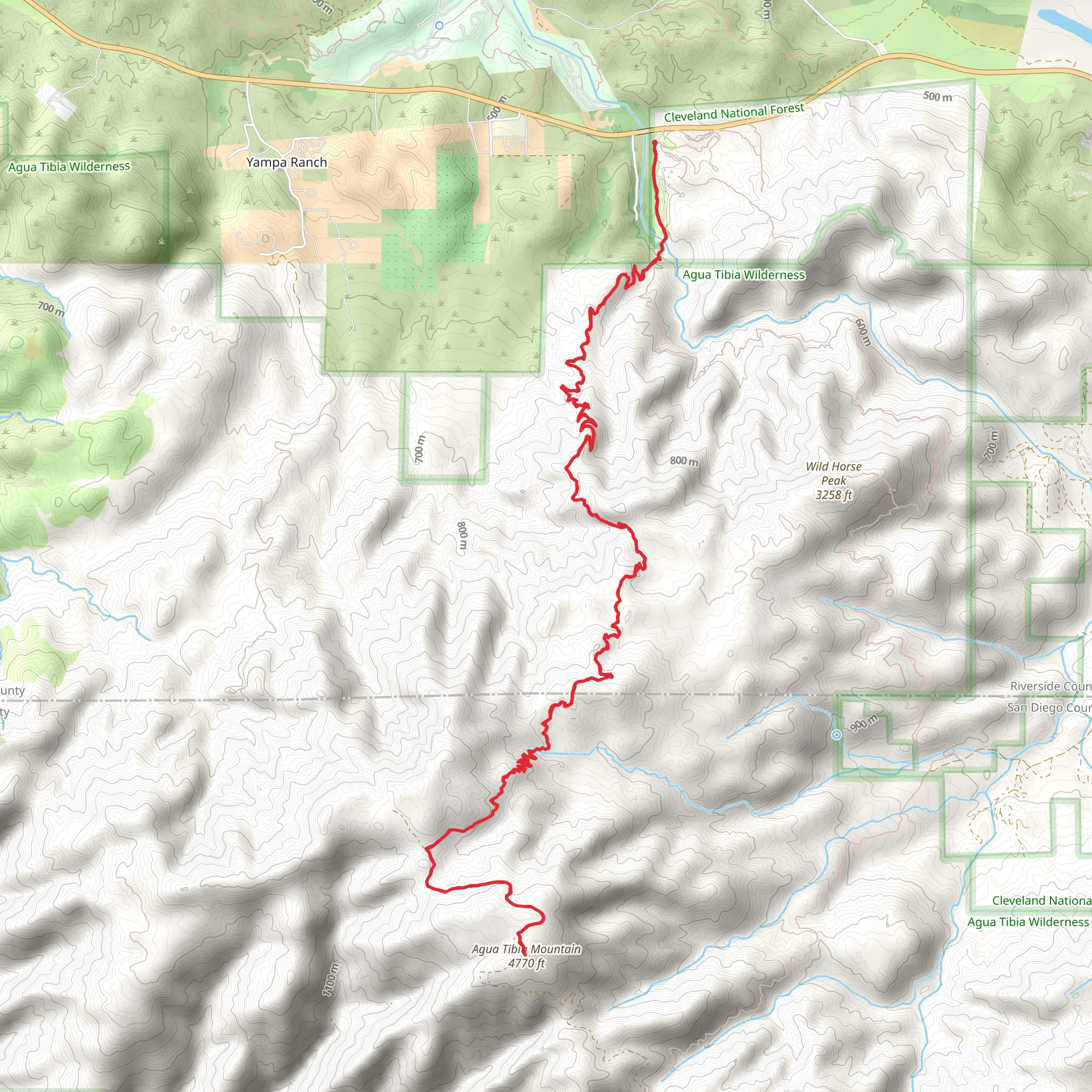 Agua Tibia Mountain via Dripping Springs Trail mobile static map