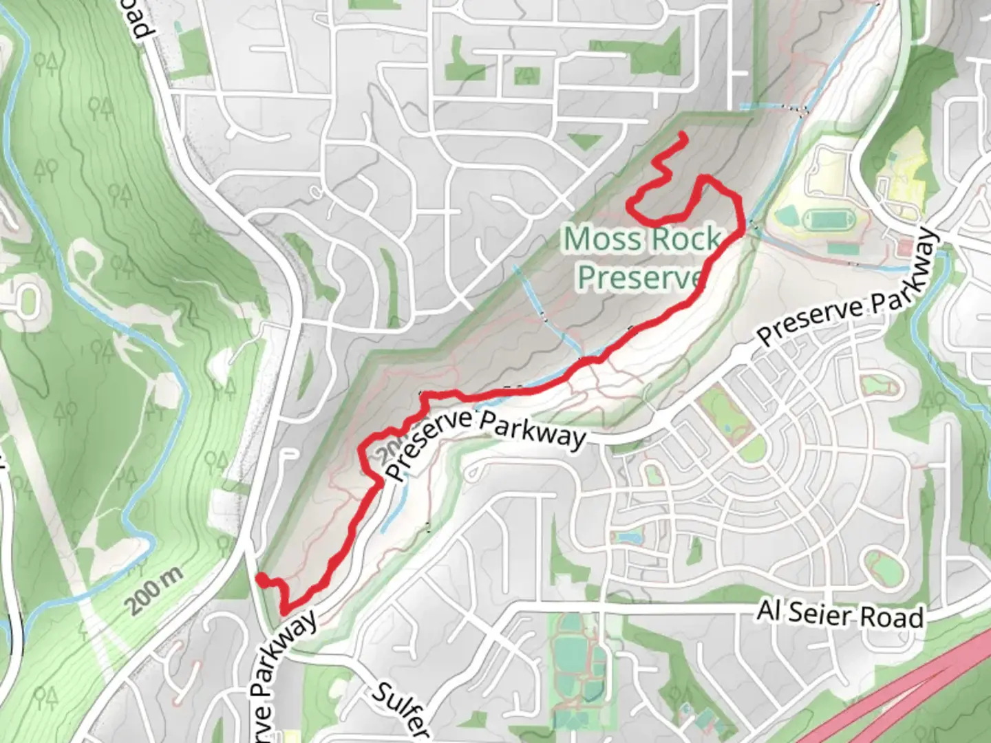 An image depicting the trail Moss Rock Preserve White Trail and its surrounding area.