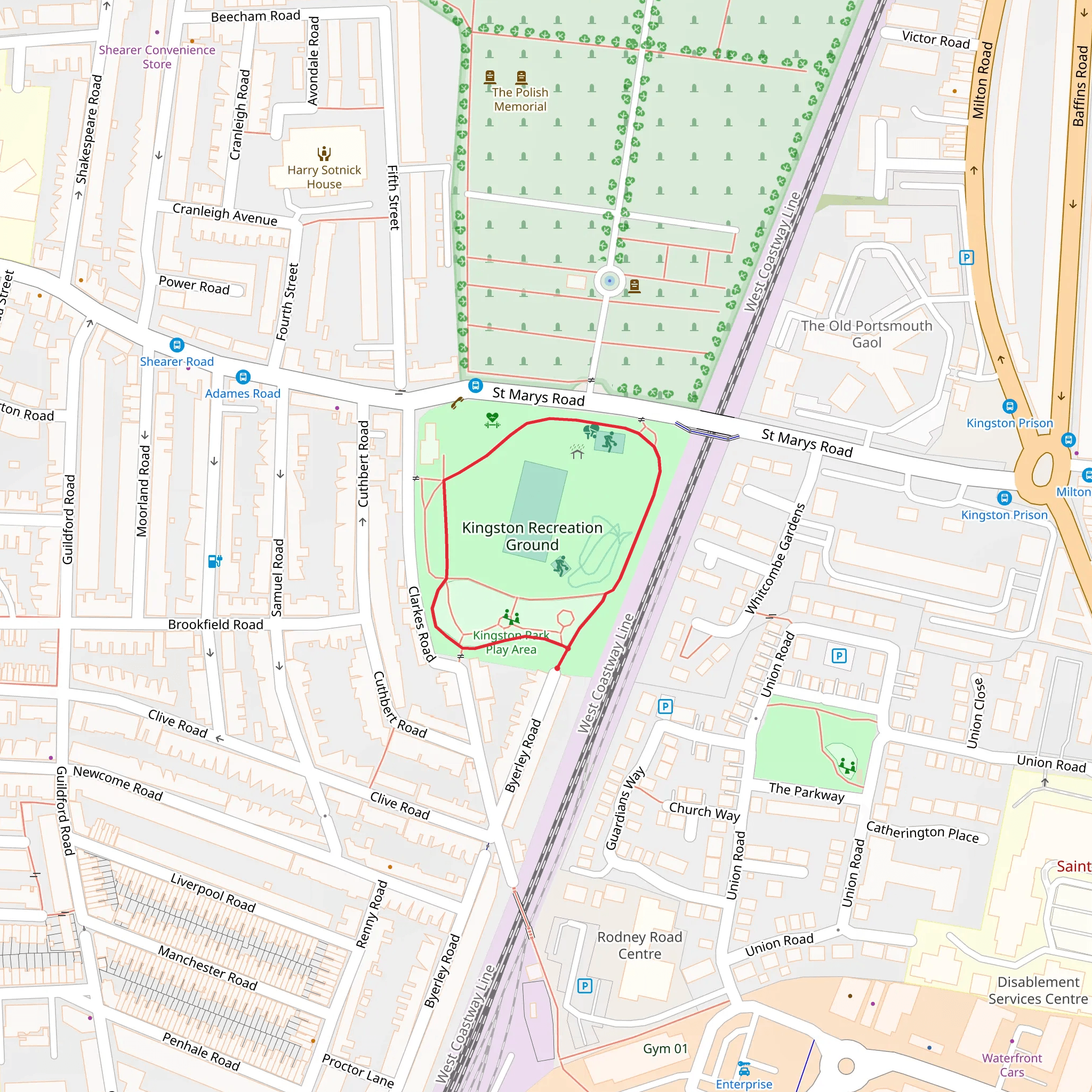 Kingston Recreation Ground Loop mobile static map