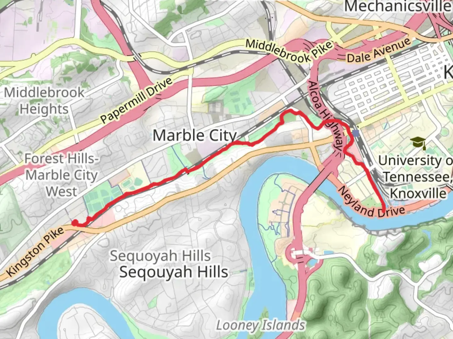An image depicting the trail Third Creek Greenway and its surrounding area.