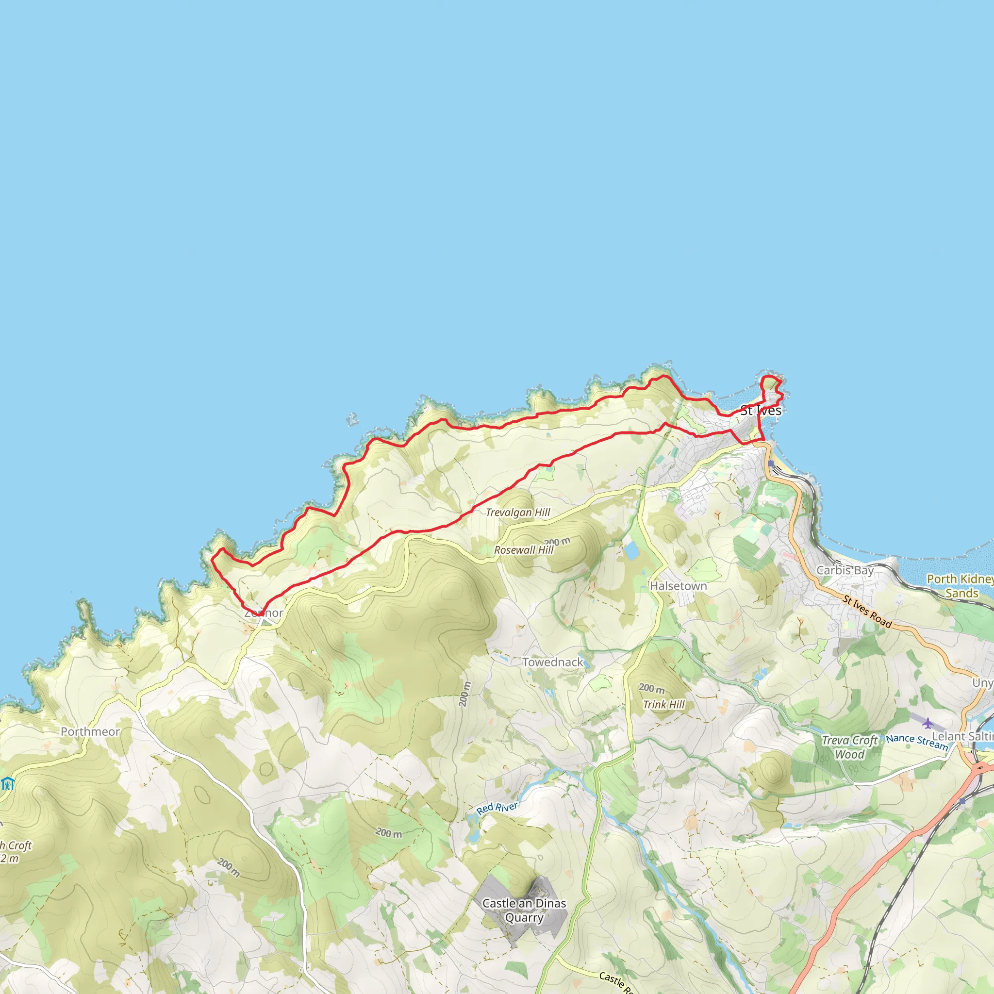 St Ives and Coastal Path from Zennor mobile static map