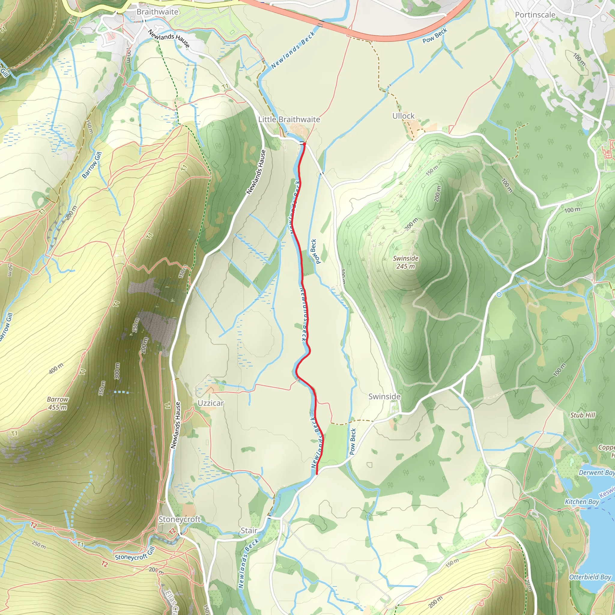 Stair Riverside Walk from Little Braithwaite mobile static map