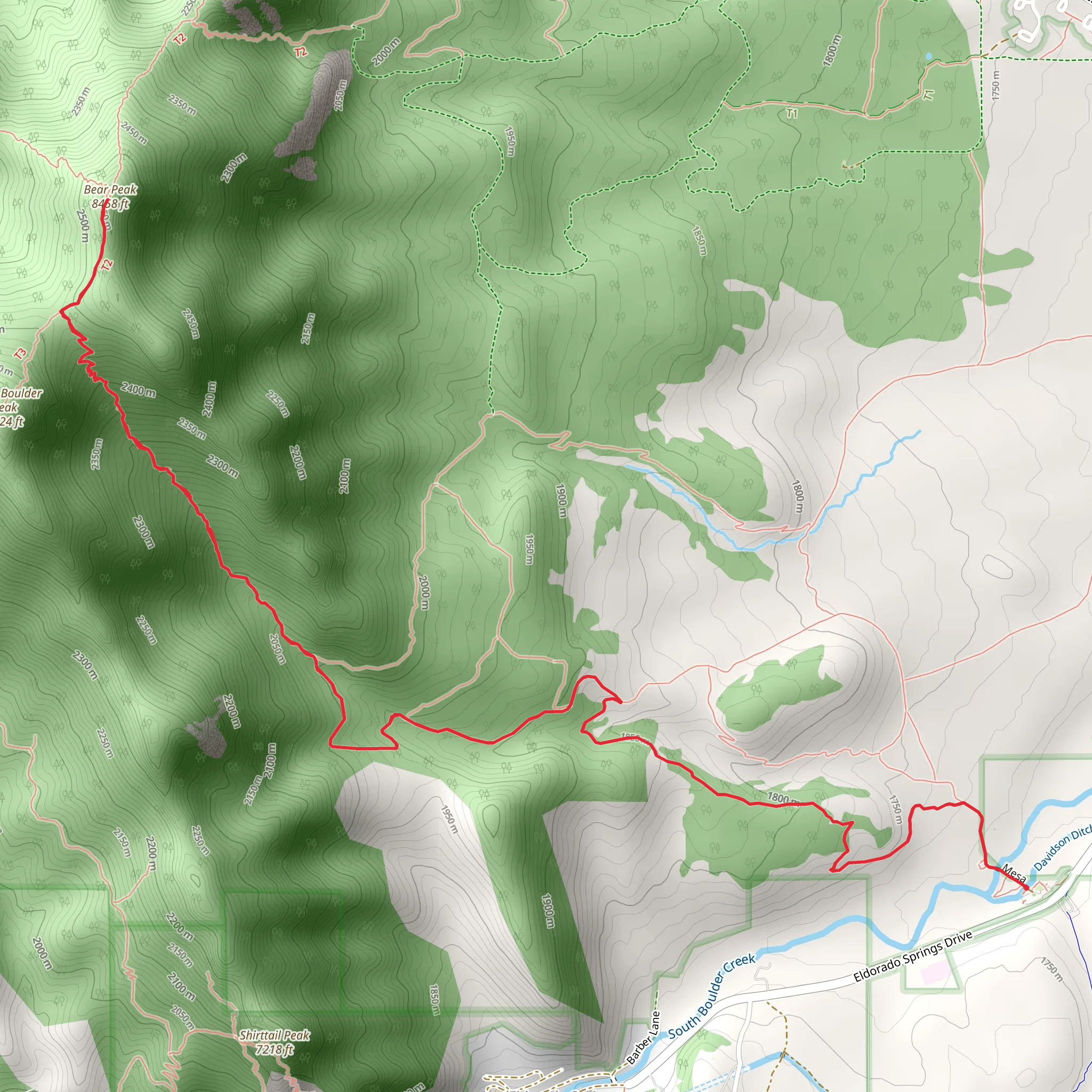 Bear Peak via Shadow Canyon South Trail mobile static map