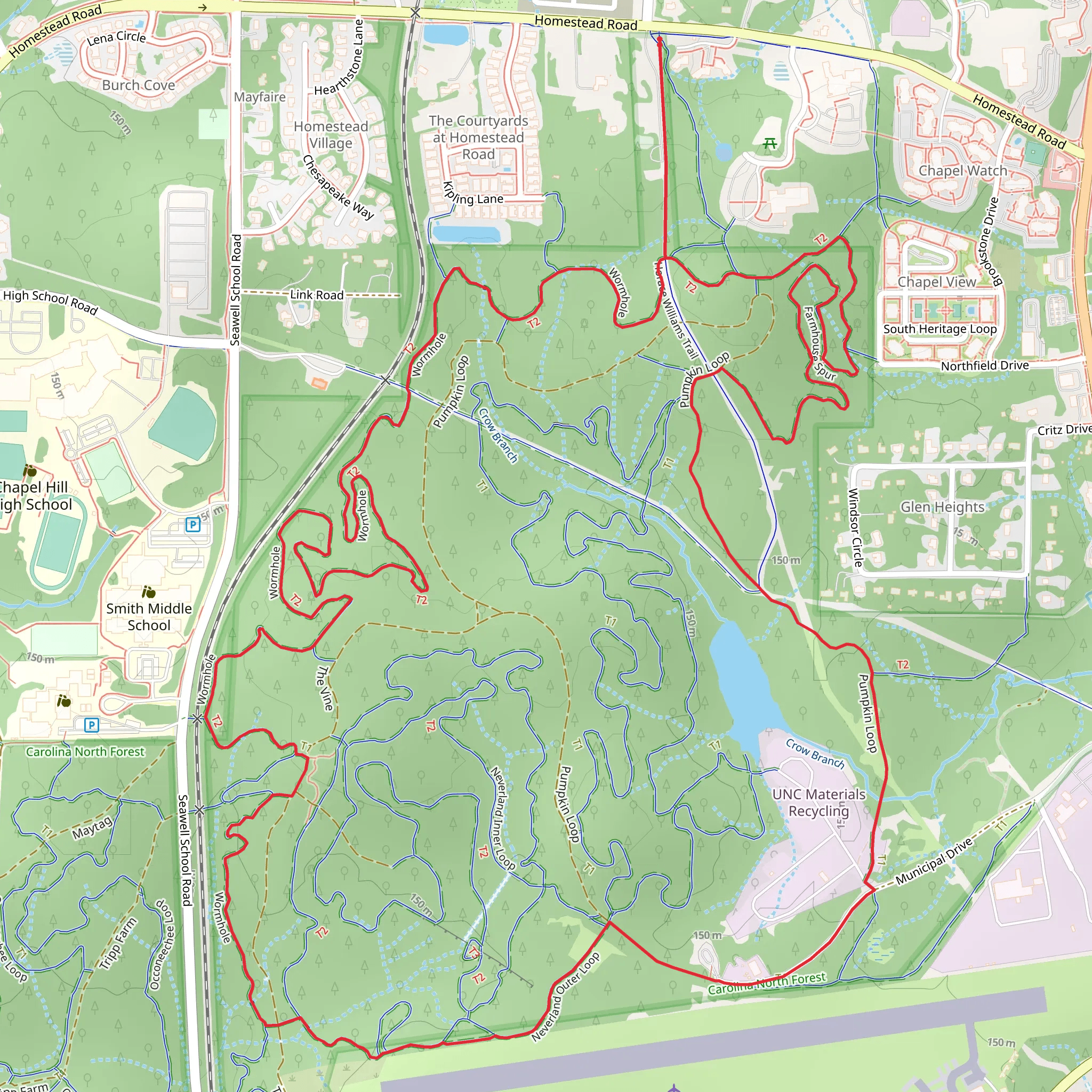 Horrace Williams Trail and Neverland Outer Loop mobile static map