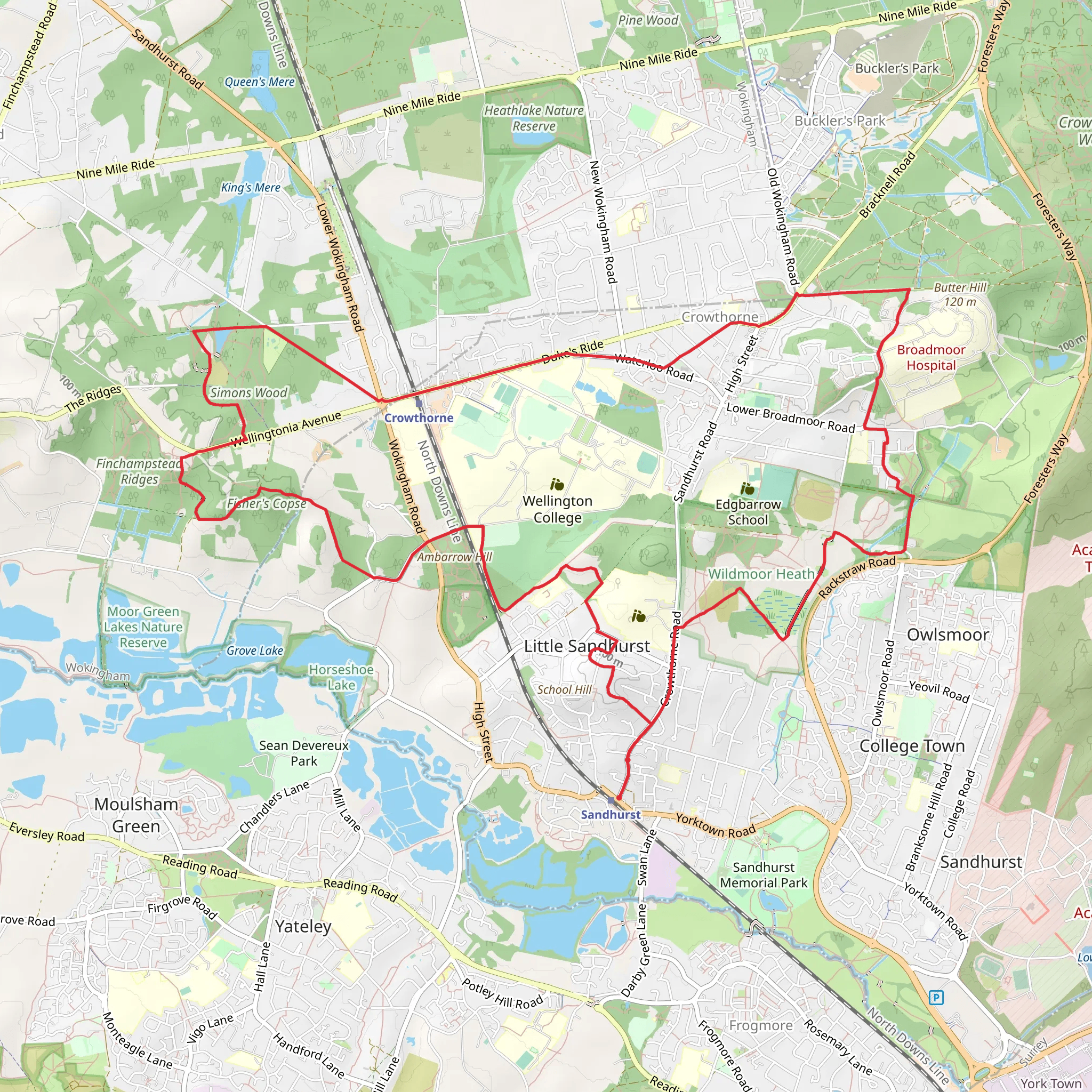 Sandhurst to Crowthorne Loop via Wellington College mobile static map