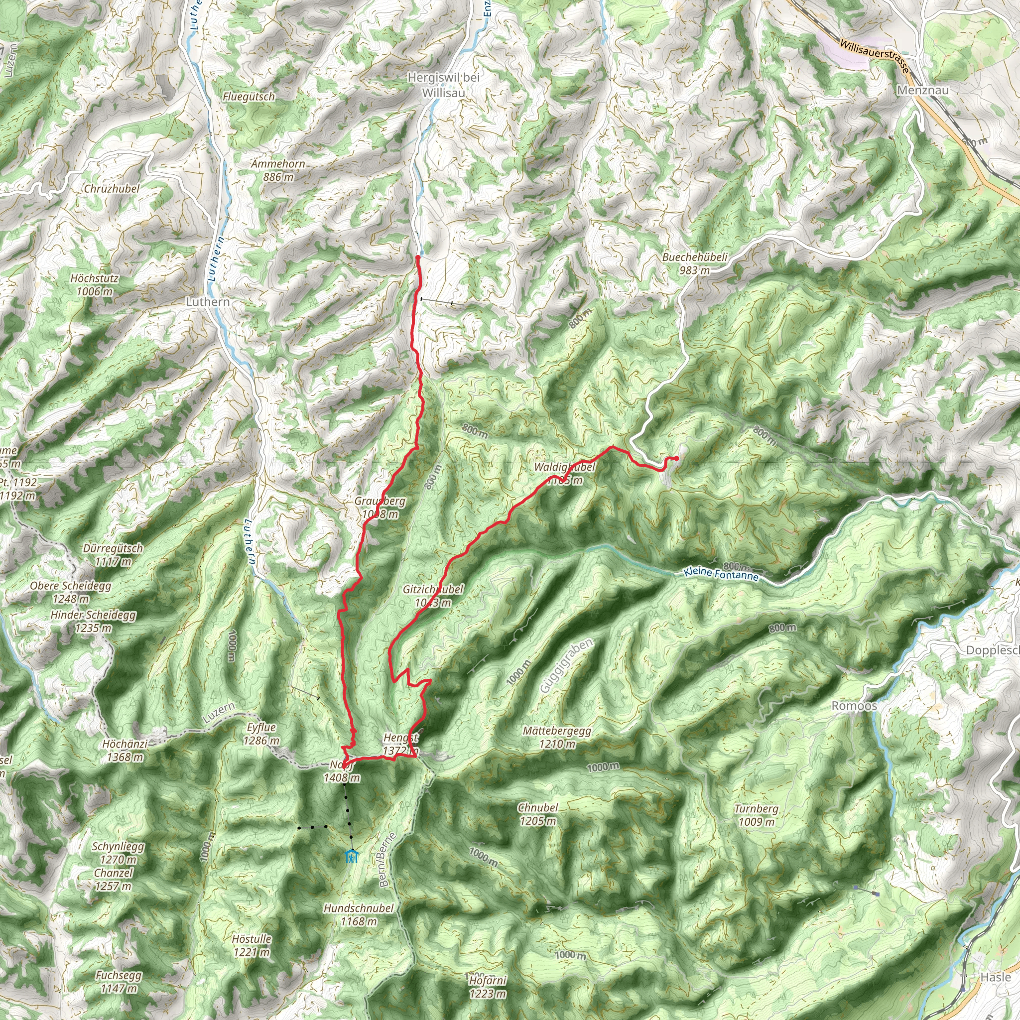 Menzberg - Napf - Hübeli - Hergiswil - Panoramic Path mobile static map