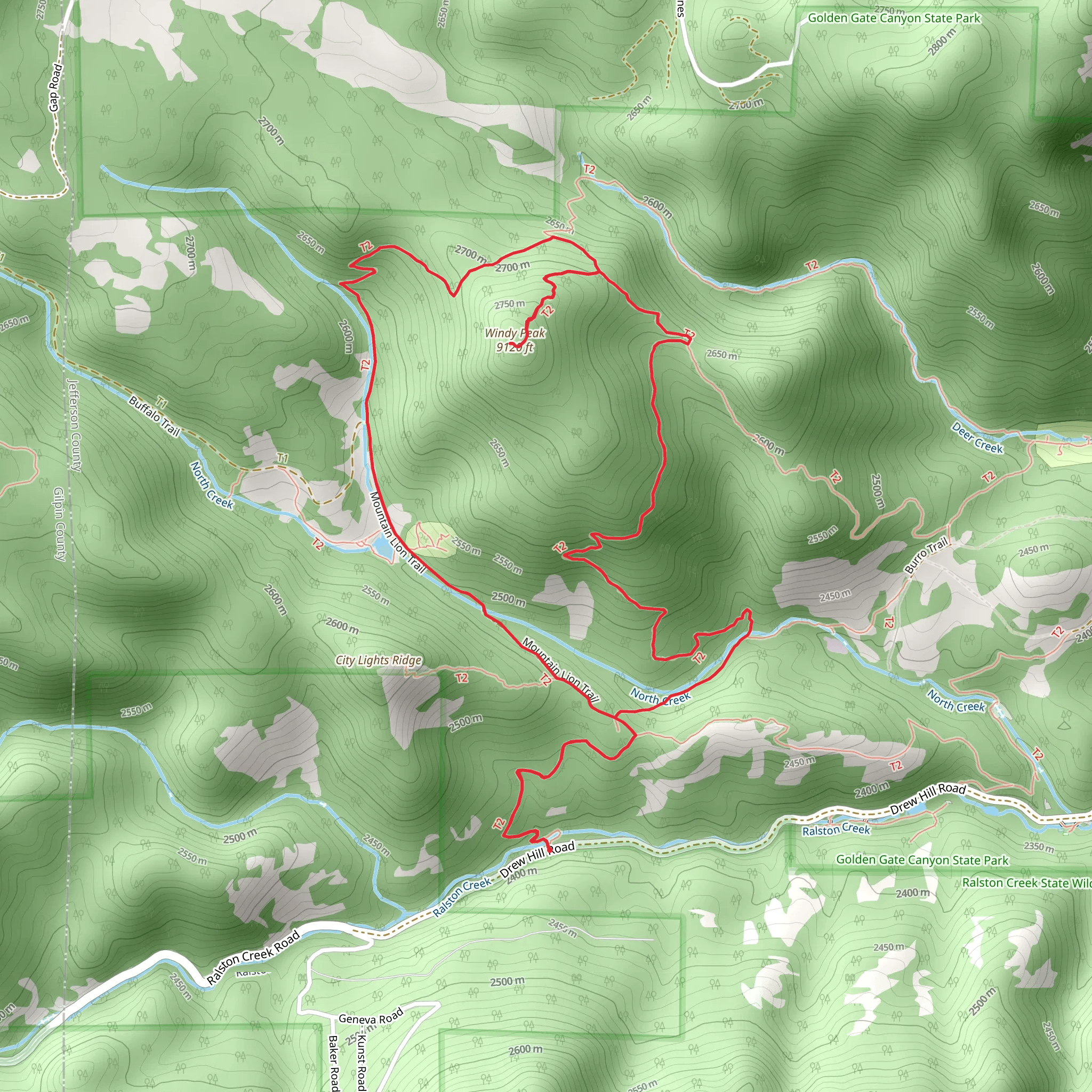 Mountain Lion, Windy Peak and Burro Loop Trail mobile static map