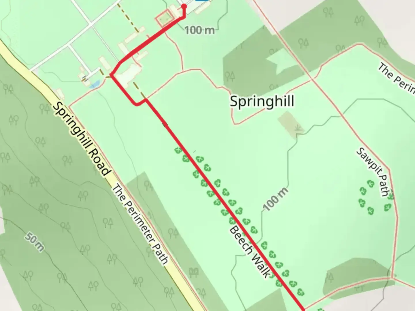 An image depicting the trail Springhill House - Beech Walk and its surrounding area.