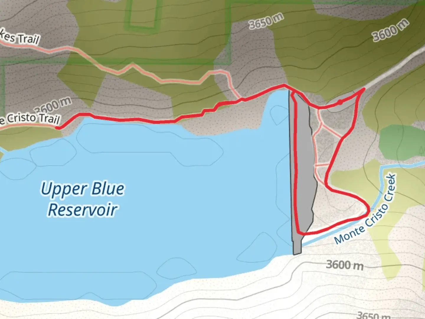 An image depicting the trail Blue Lakes North Shore Loop Trail and its surrounding area.