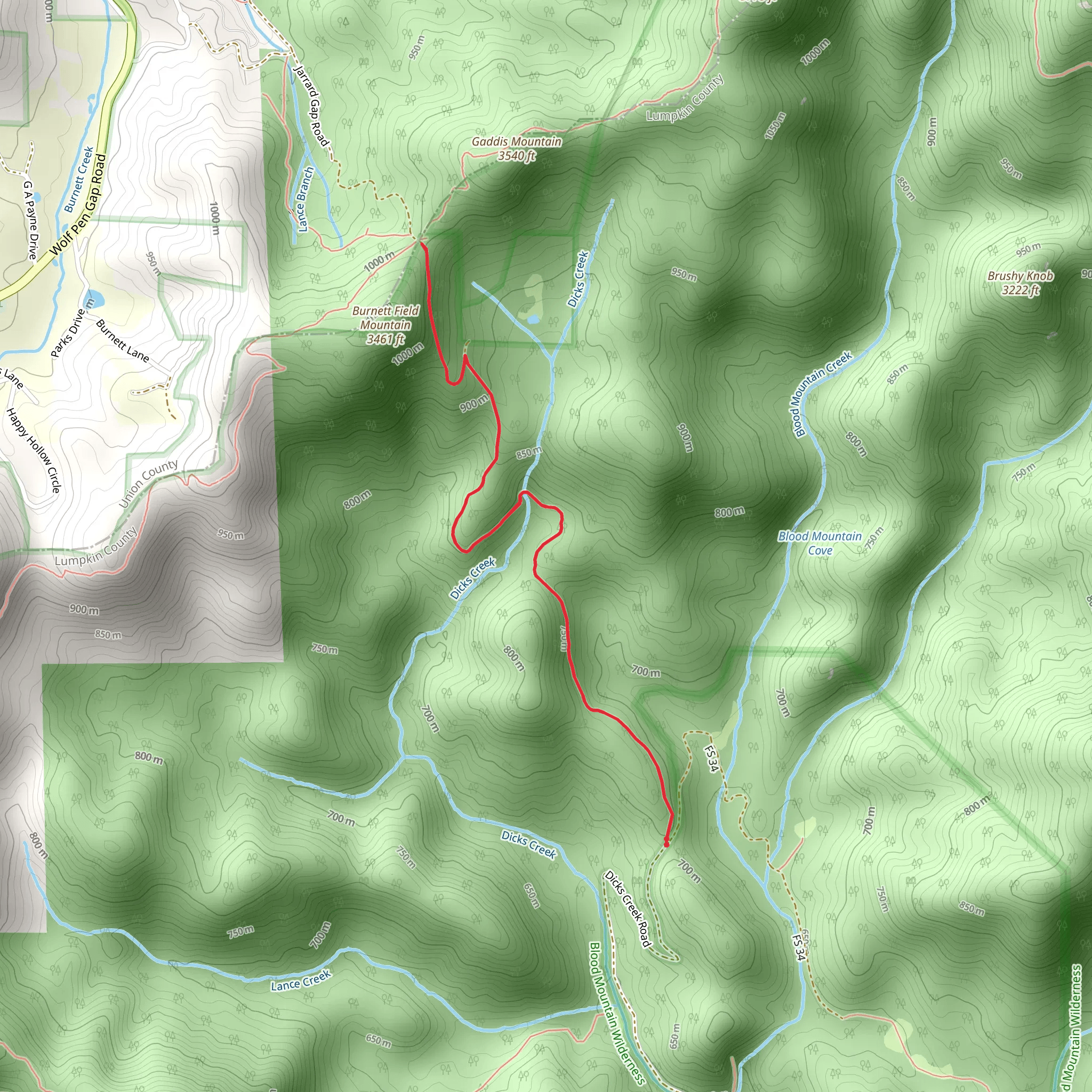 Jarrard Gap Campsite via Abandoned Road mobile static map