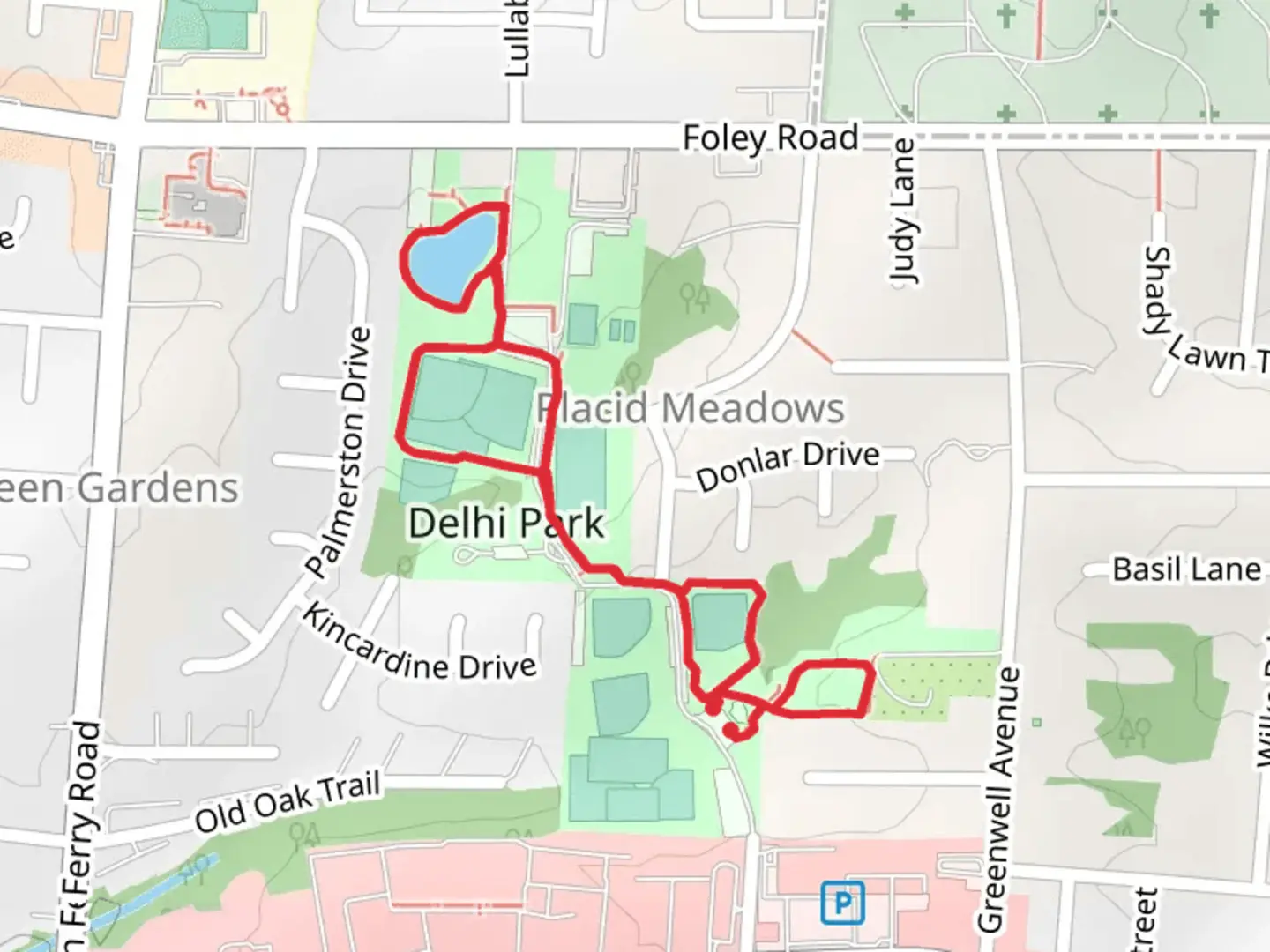 An image depicting the trail Delhi Park Loop Walk and its surrounding area.
