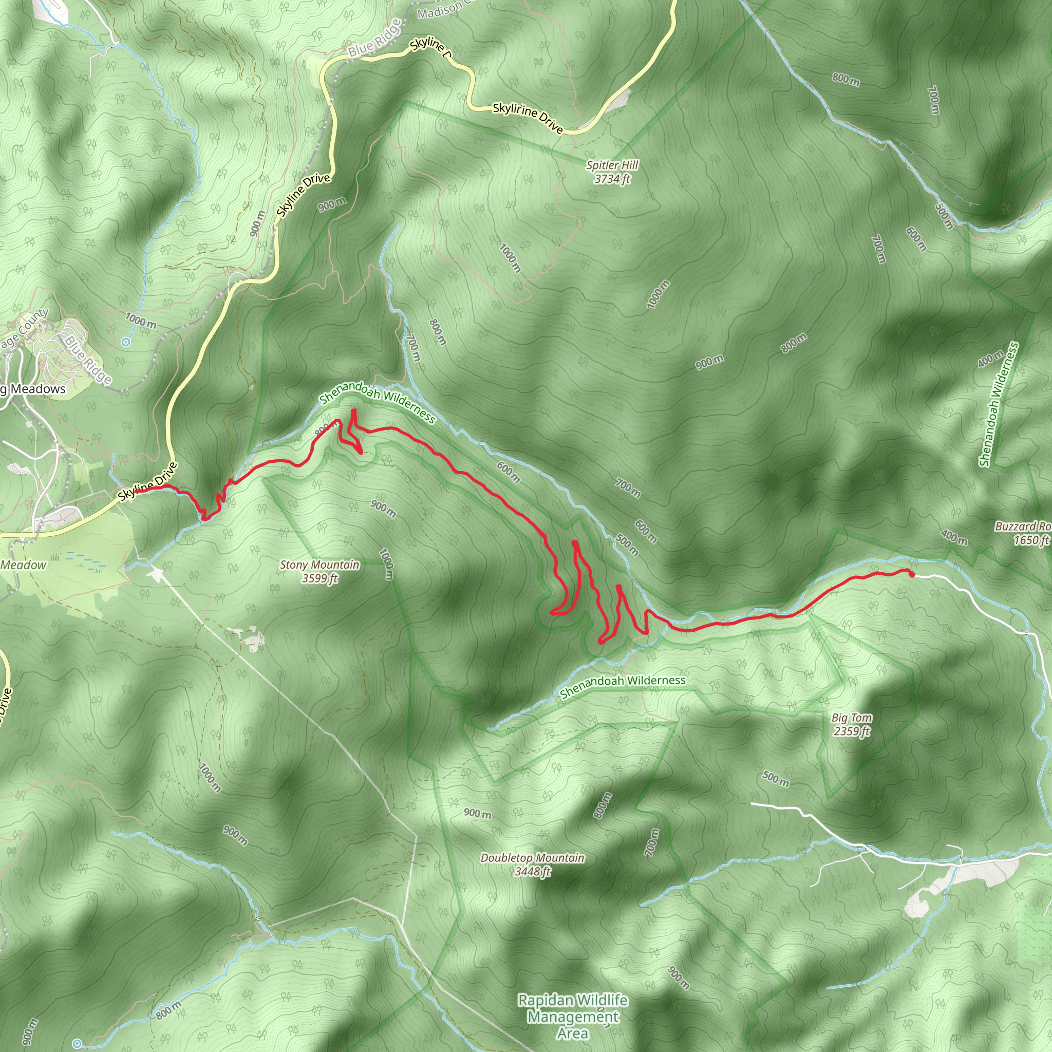 Rose River Fire Road and Dark Hollow Falls Trail mobile static map