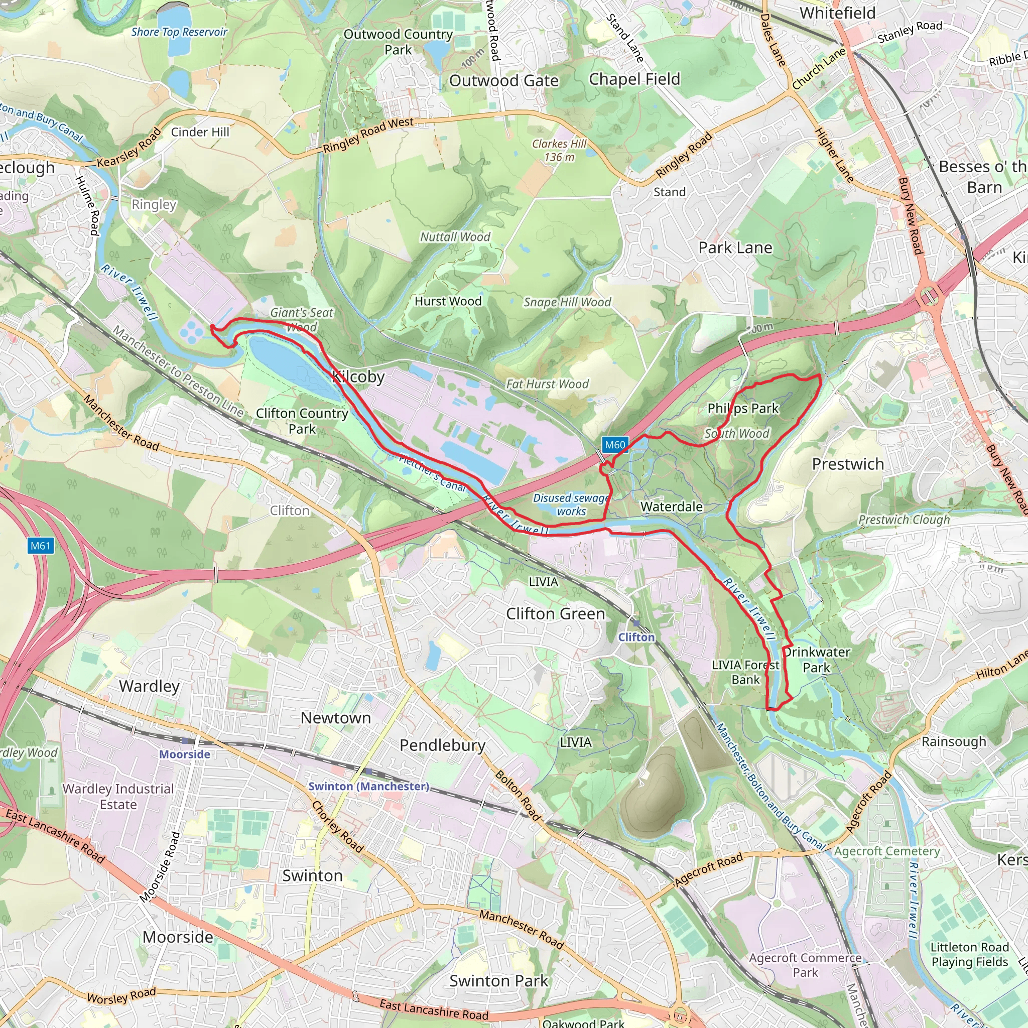River Irwell and Philips Park Loop - Prestwich mobile static map