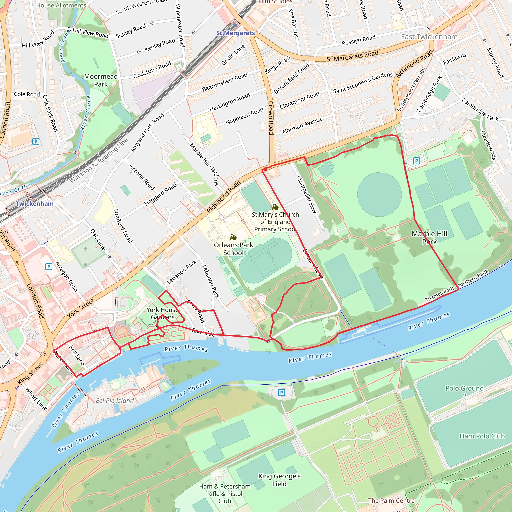 Champions Wharf, River Thames and Marble Hill Park mobile static map