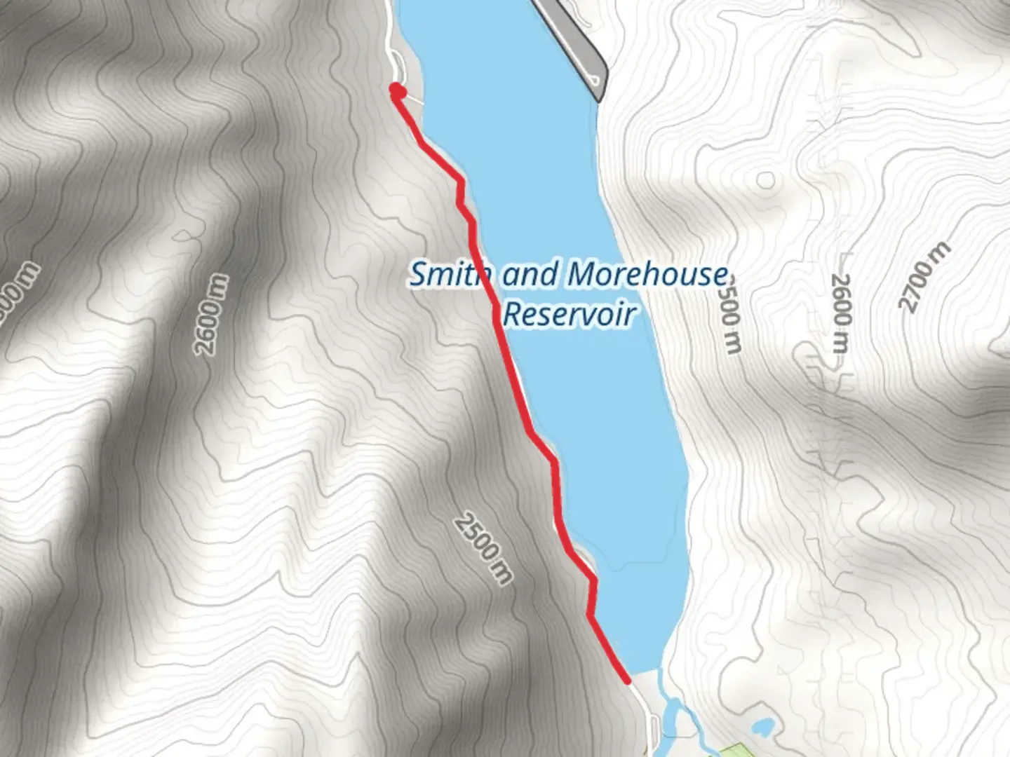 An image depicting the trail Smith and Morehouse Reservoir and its surrounding area.