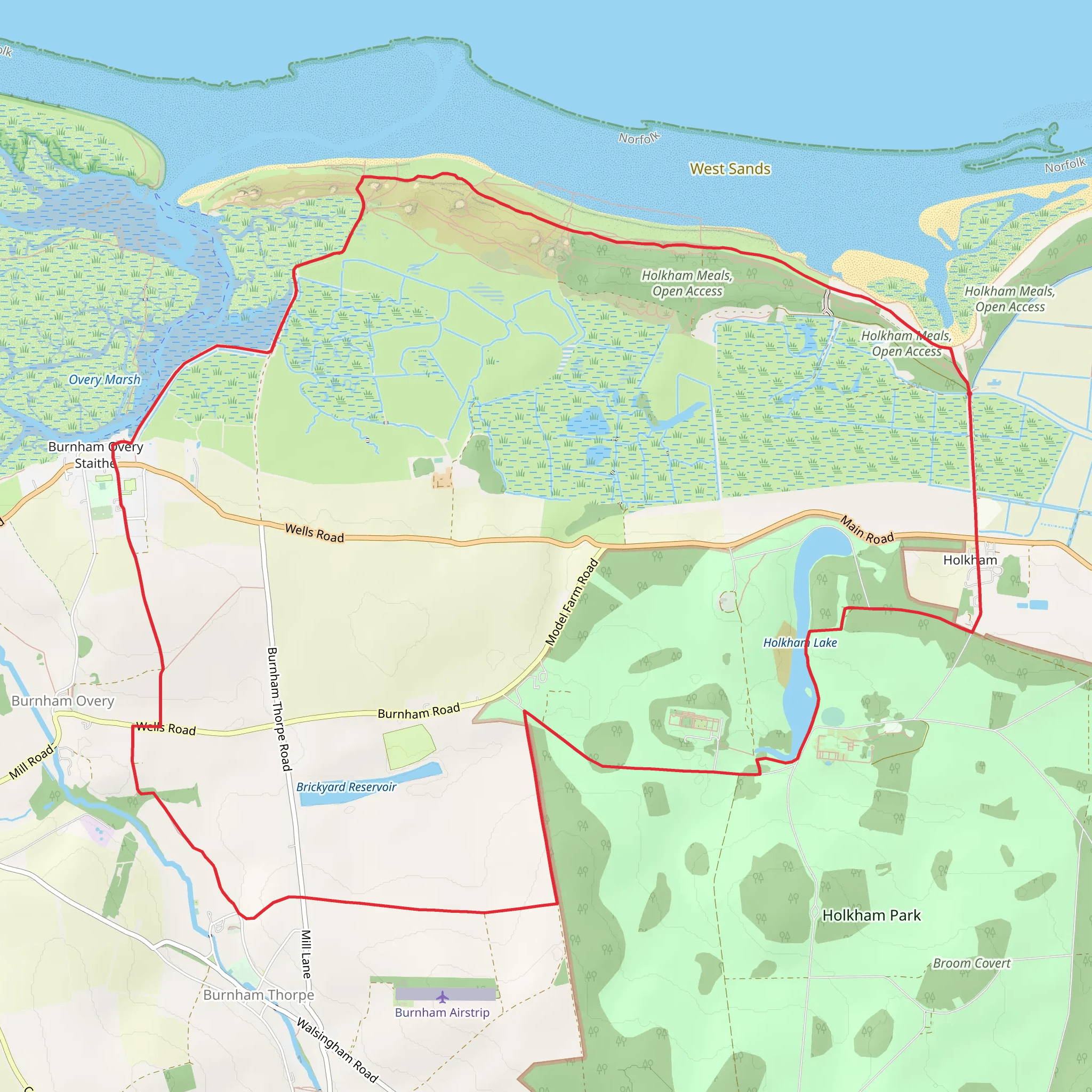 Holkham and Holkham Park Circular mobile static map