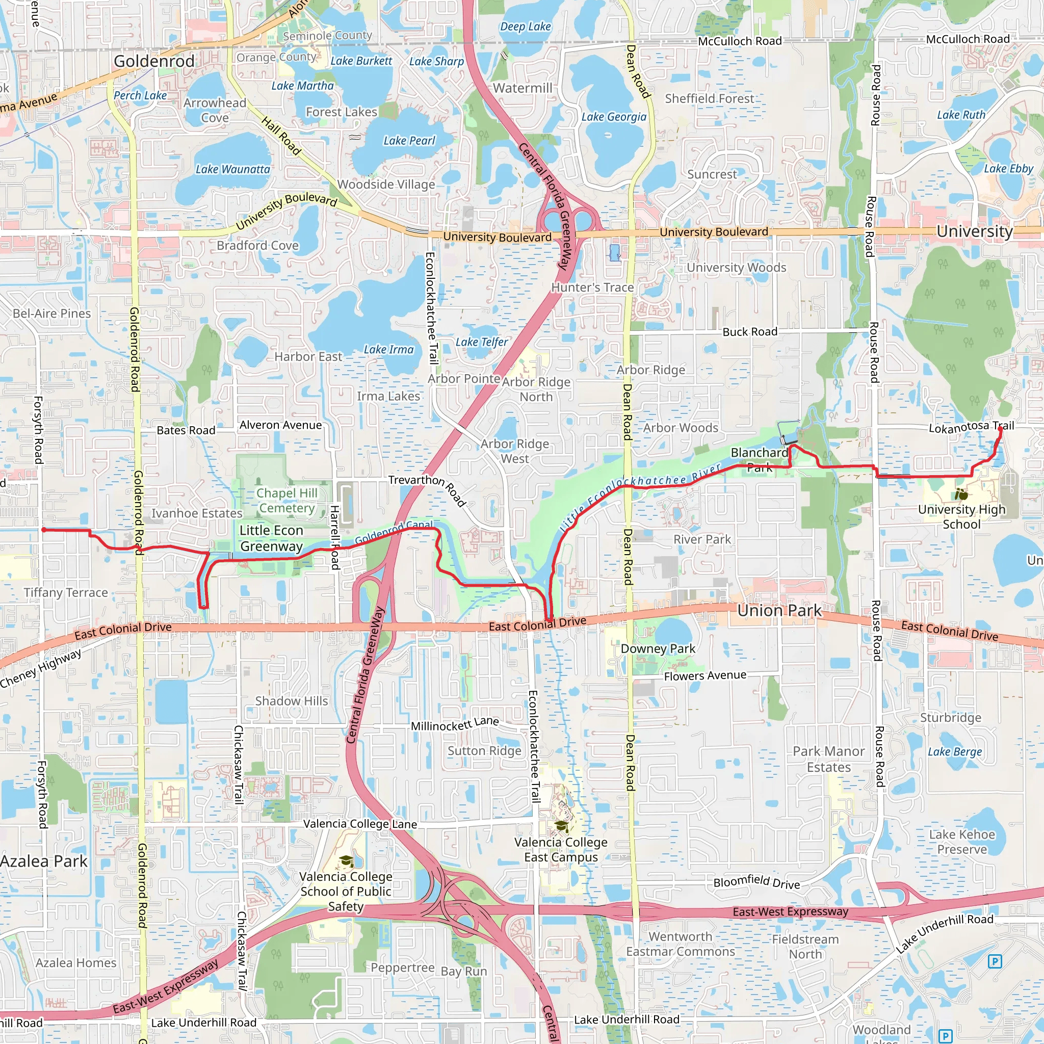 Goldenrod Canal and Hickory Cove Park via Little Econ Greenway mobile static map