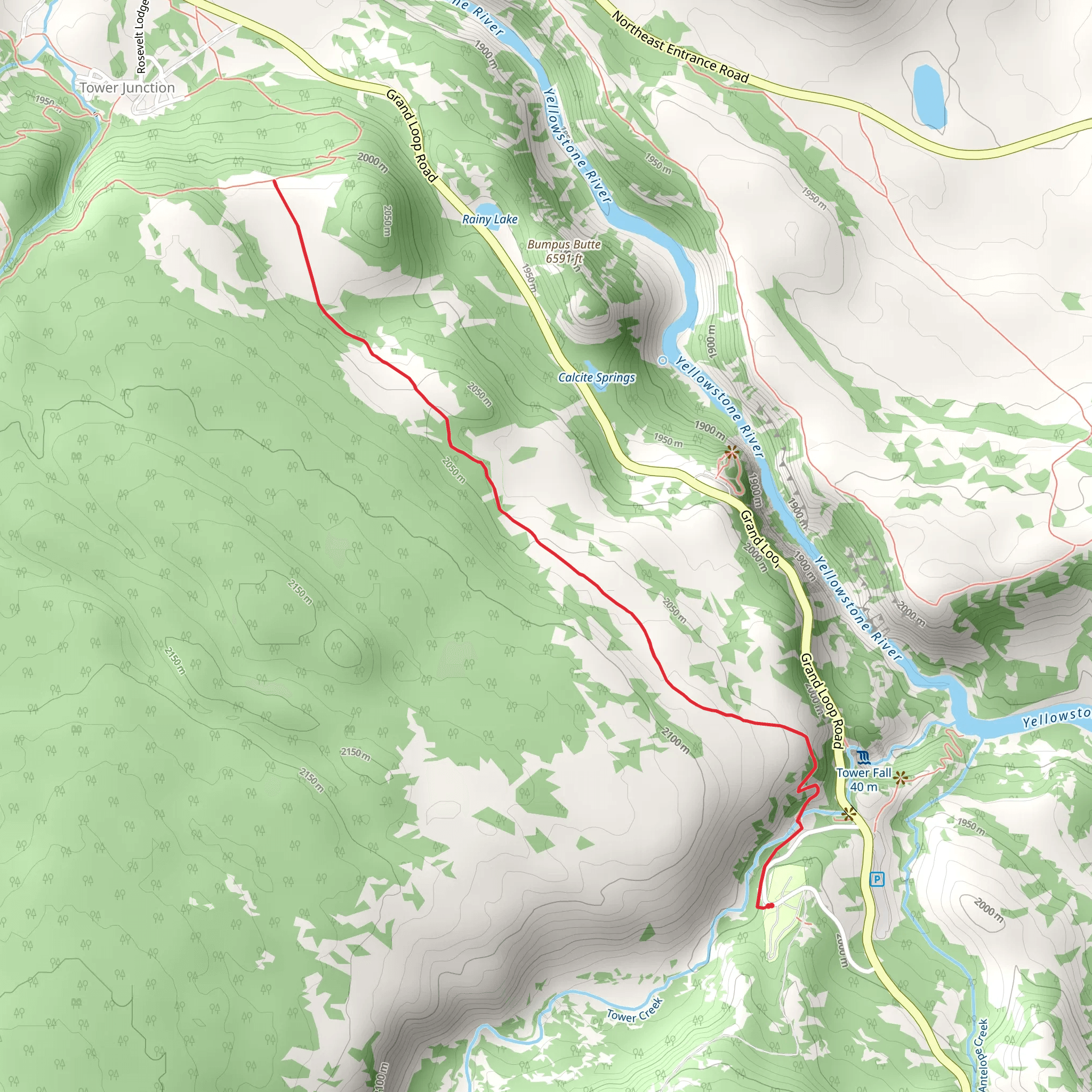 Tower Fall - Roosevelt Lodge Trail mobile static map