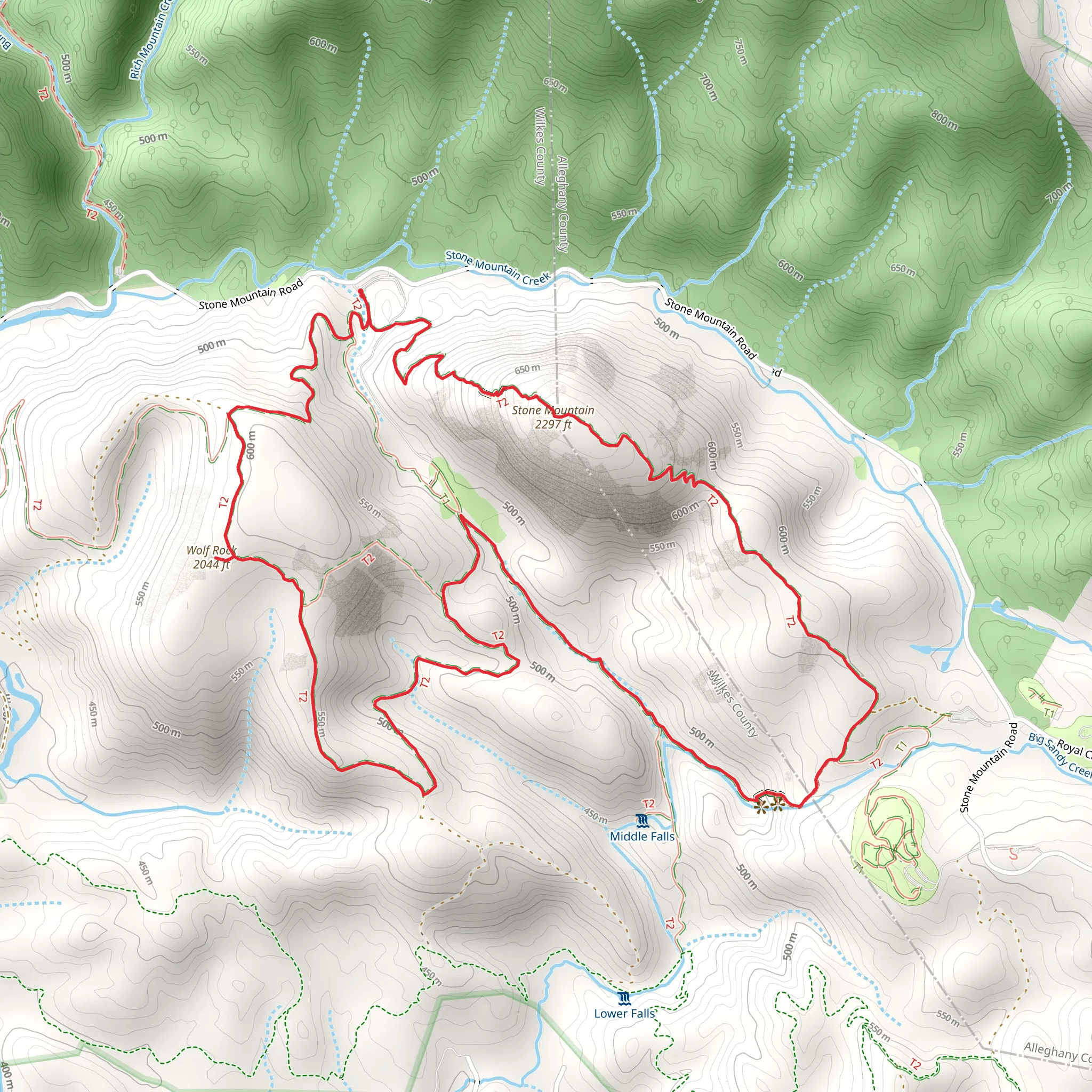 Wolf Rock Trail and Stone Mountain Loop Trail mobile static map