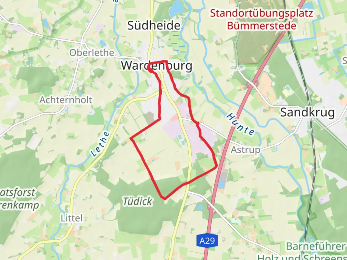 An image depicting the trail Wardenburg and Fladder Loop and its surrounding area.