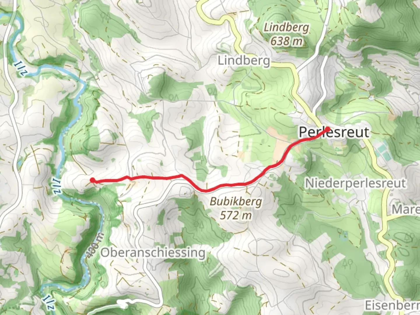 An image depicting the trail Pandurensteig from Perlesreut and its surrounding area.