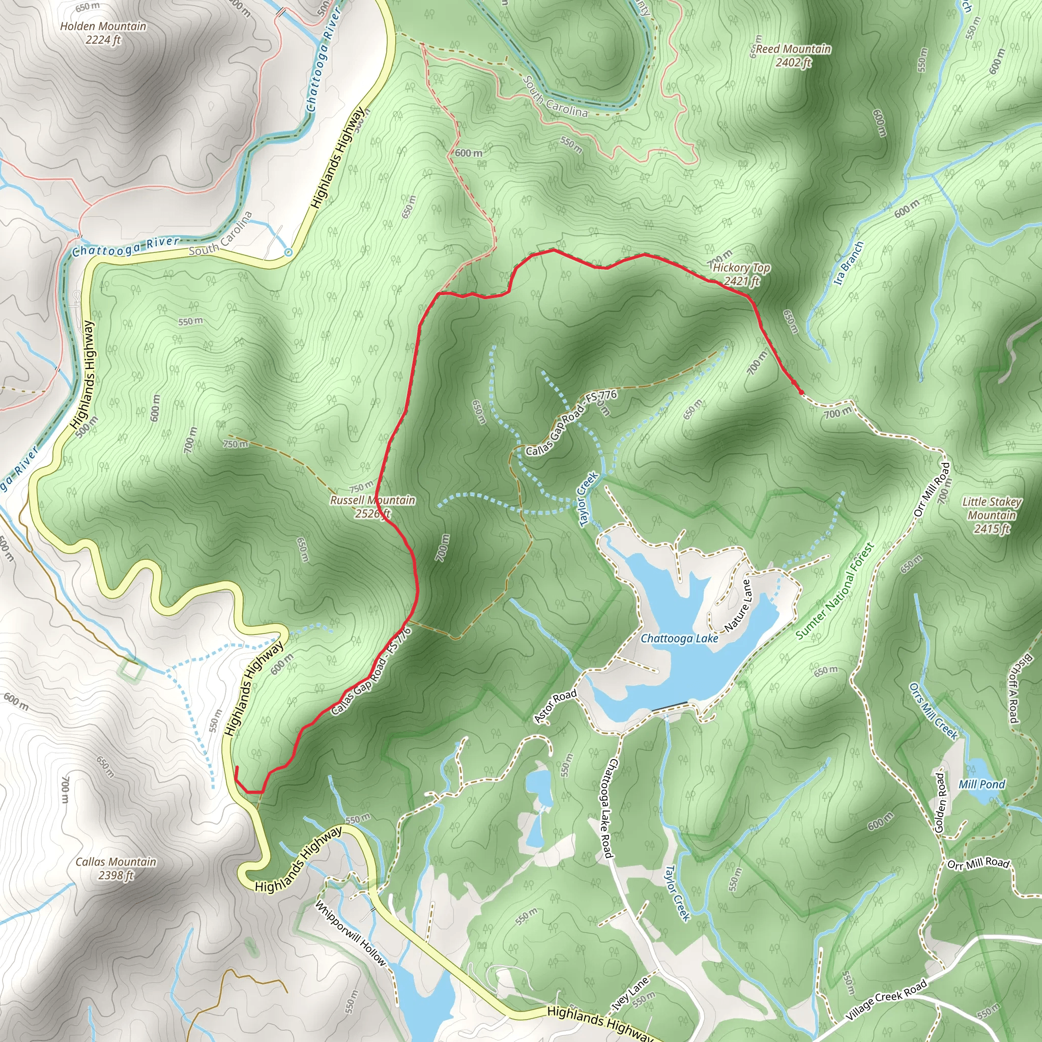 Hickory Top and Russell Mountain Trail mobile static map
