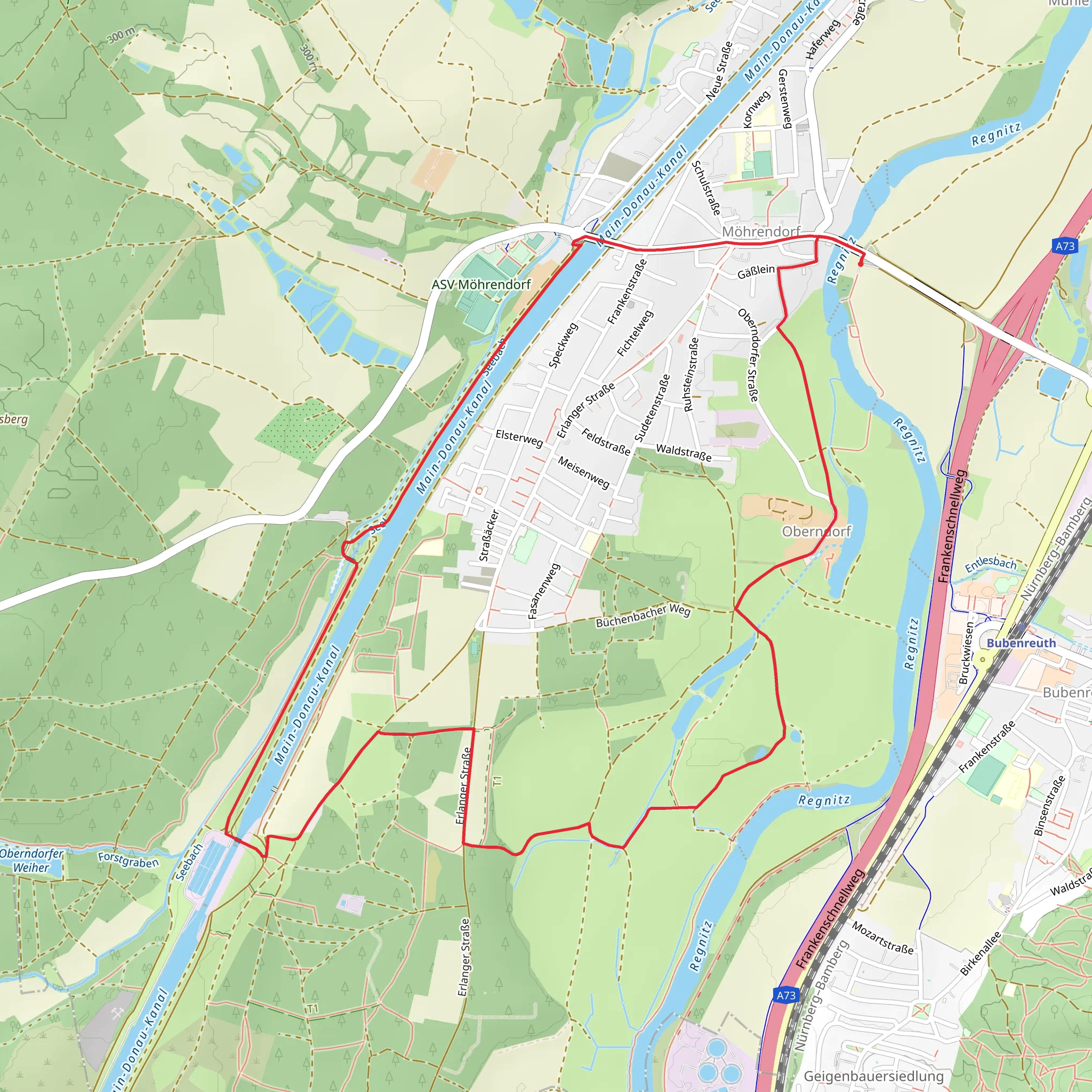 Main Donau Kanal via Naturerlebnispfad Erlangen mobile static map