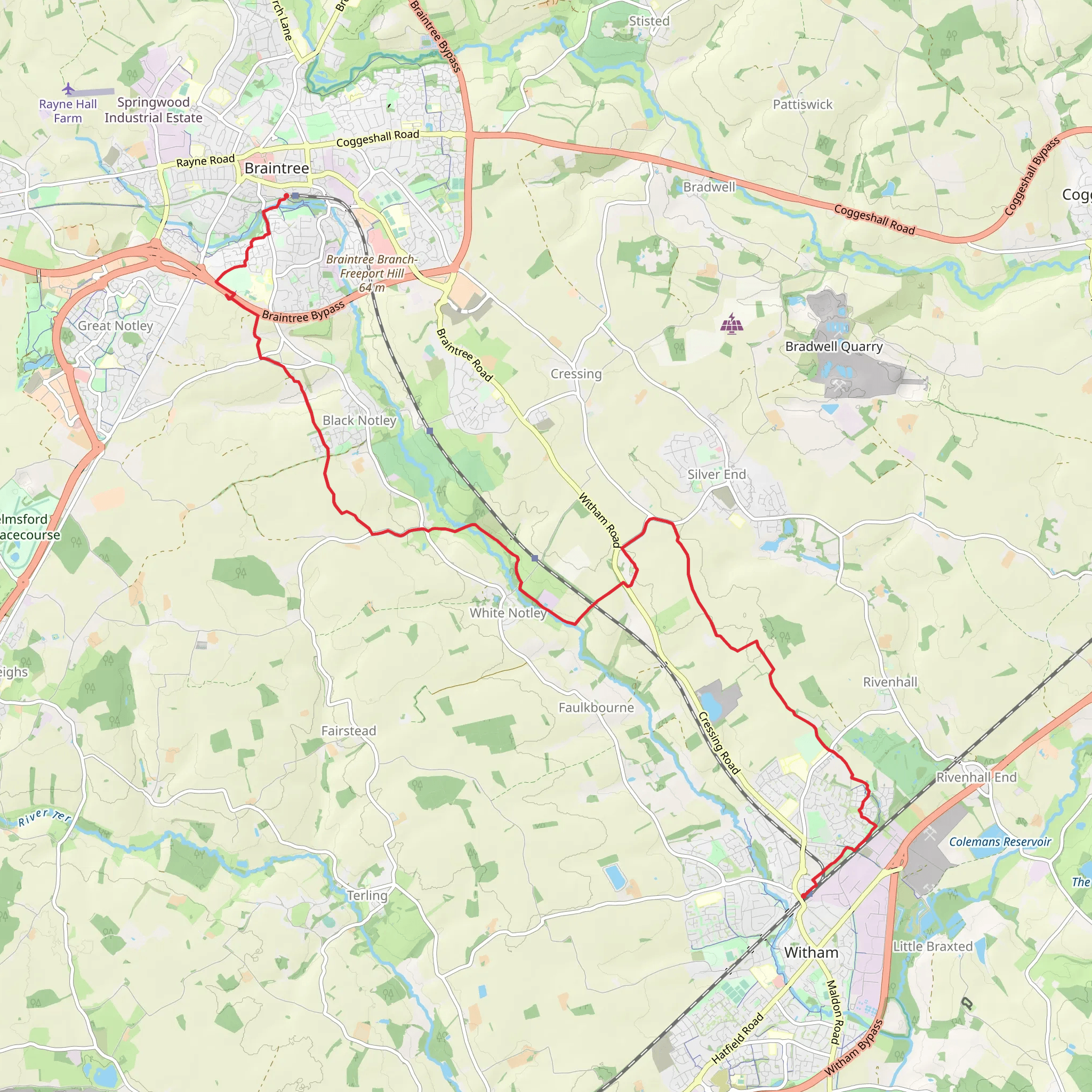 Witham to Braintree Walk mobile static map