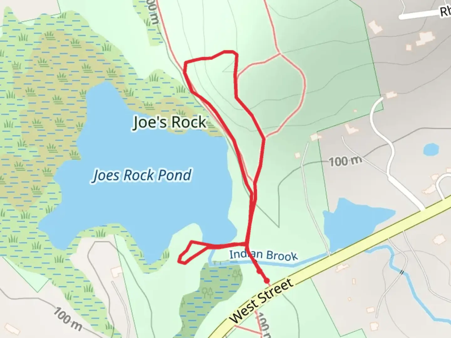 An image depicting the trail Joes Rock Pond and Indian Brook Loop and its surrounding area.