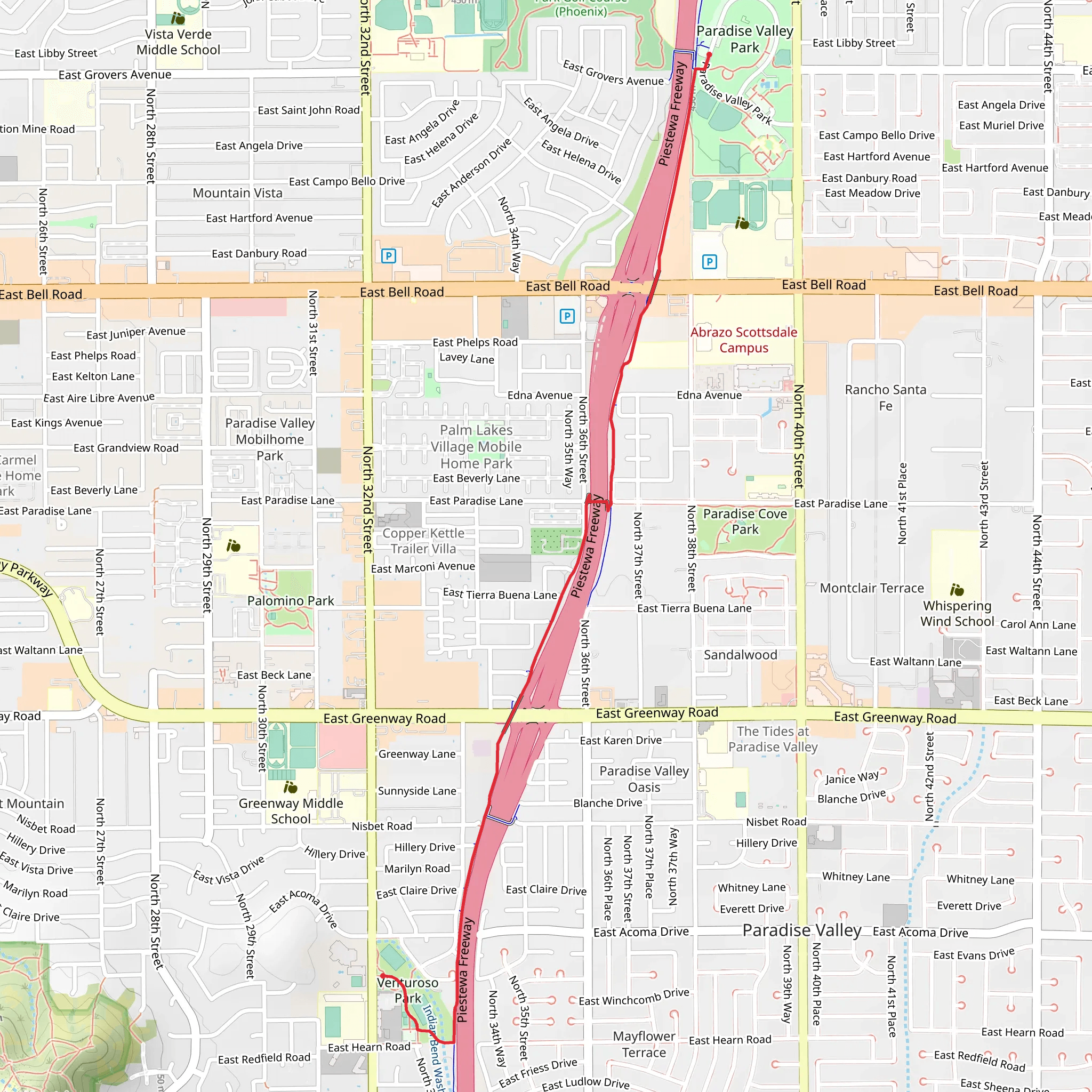Paradise Valley Park to Venturoso Park mobile static map