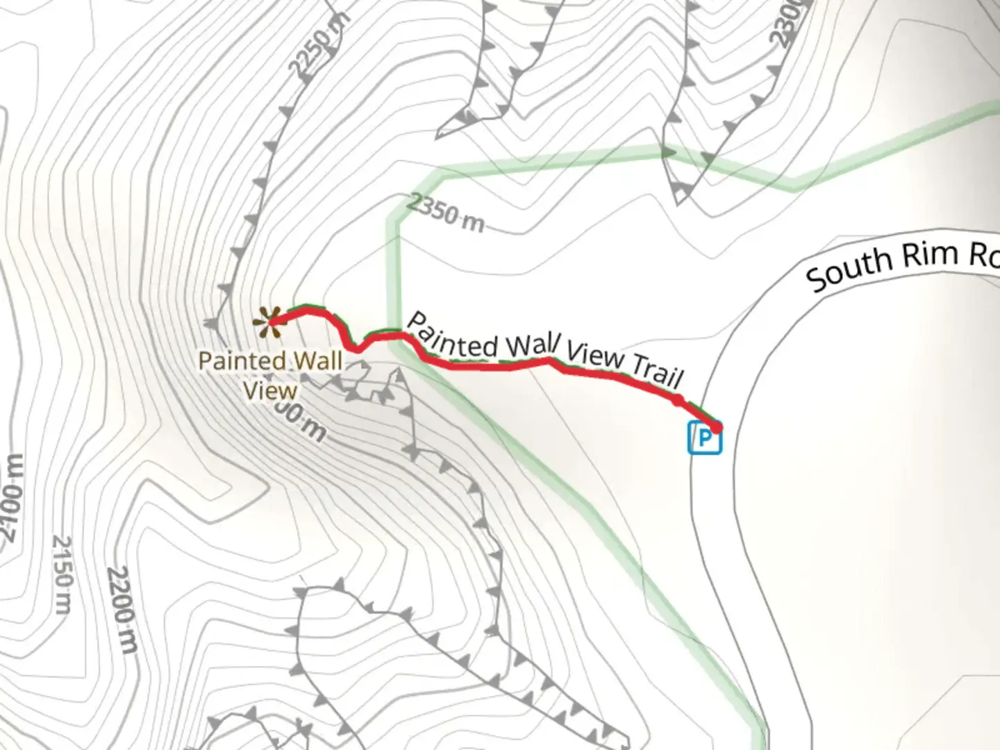 An image depicting the trail Painted Wall View and its surrounding area.