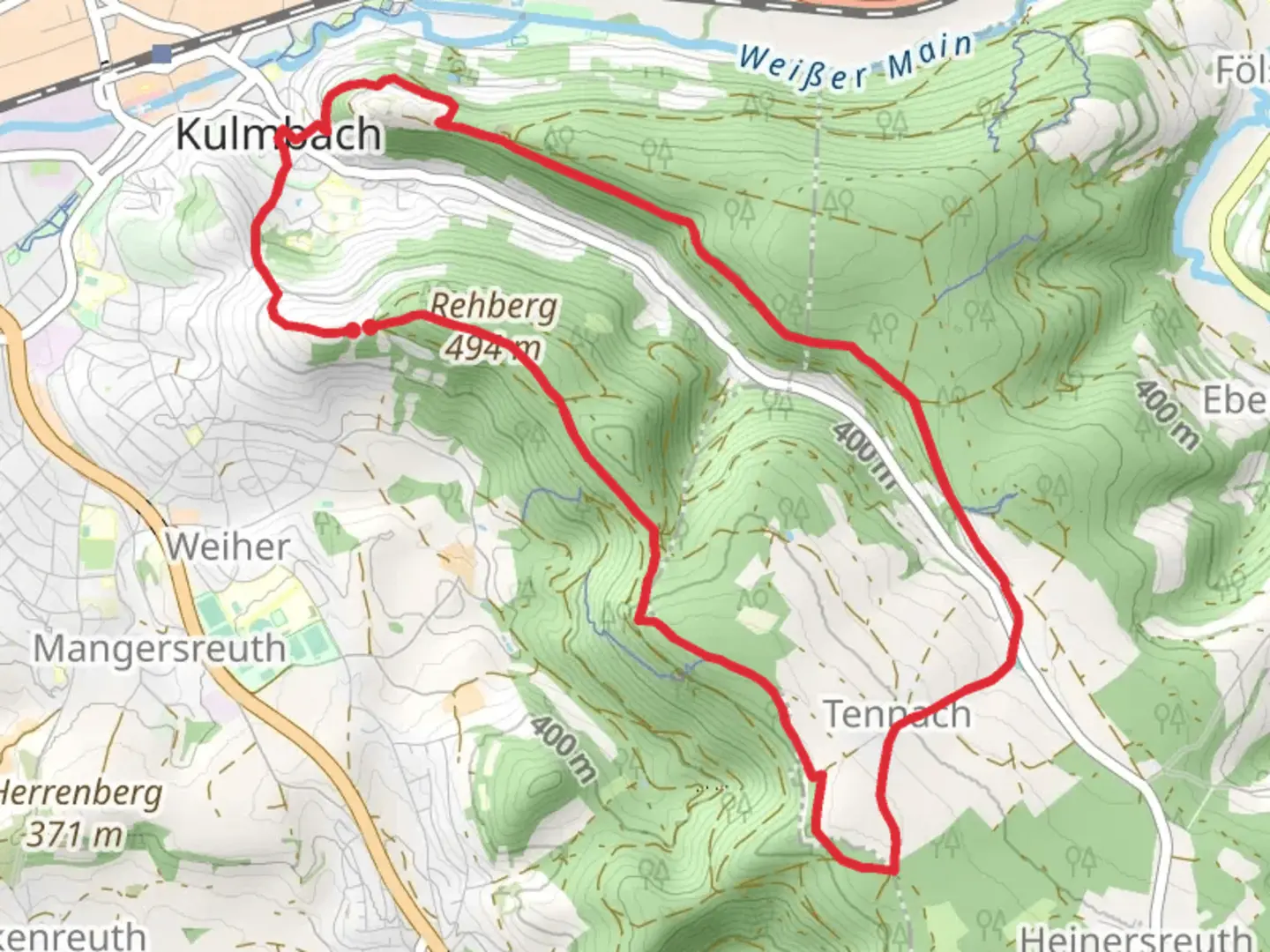An image depicting the trail Rehberg Loop Weg and its surrounding area.