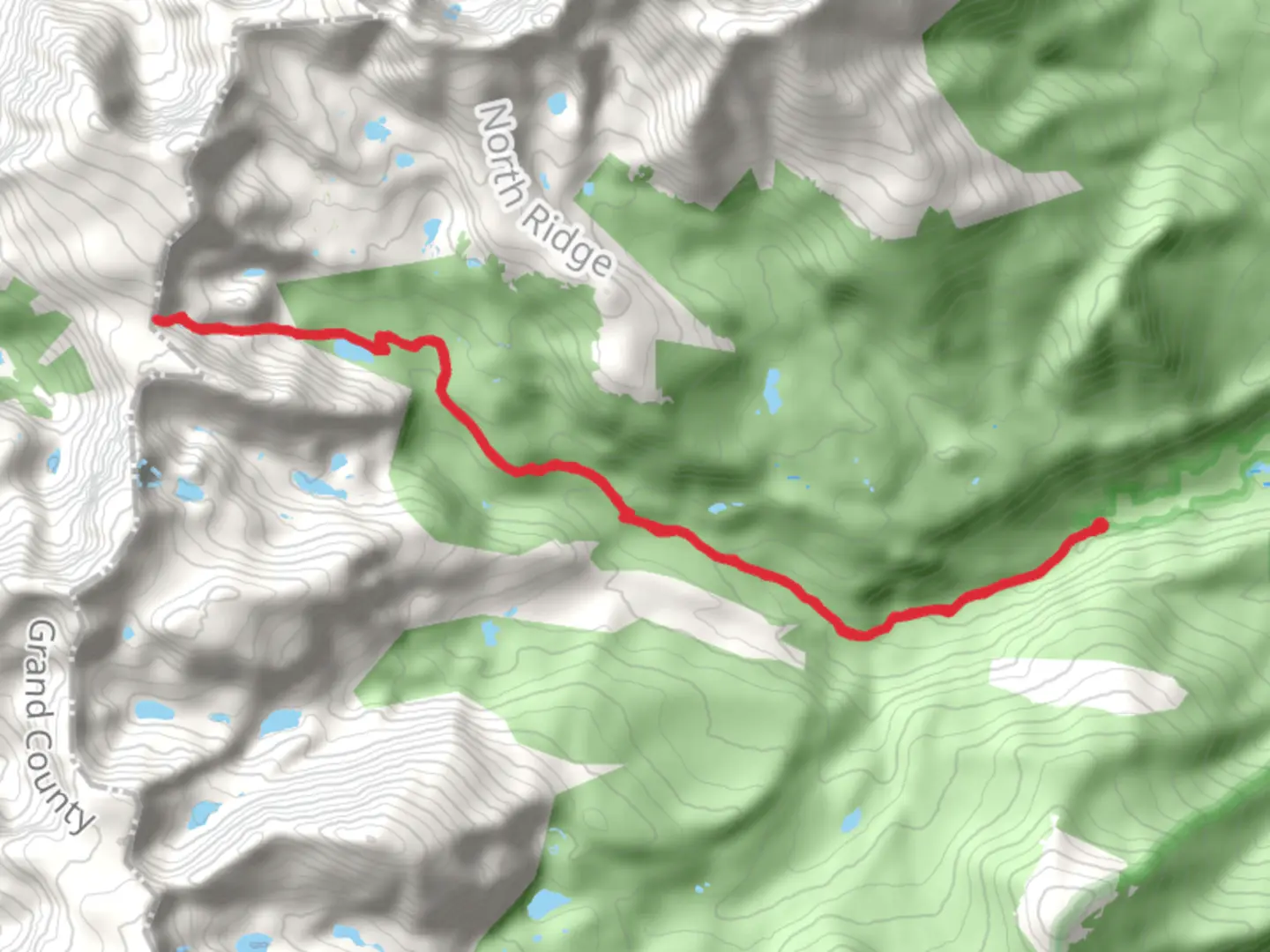 An image depicting the trail Boulder Grand Pass and Lake of Many Winds via Wild Basin Trail and its surrounding area.