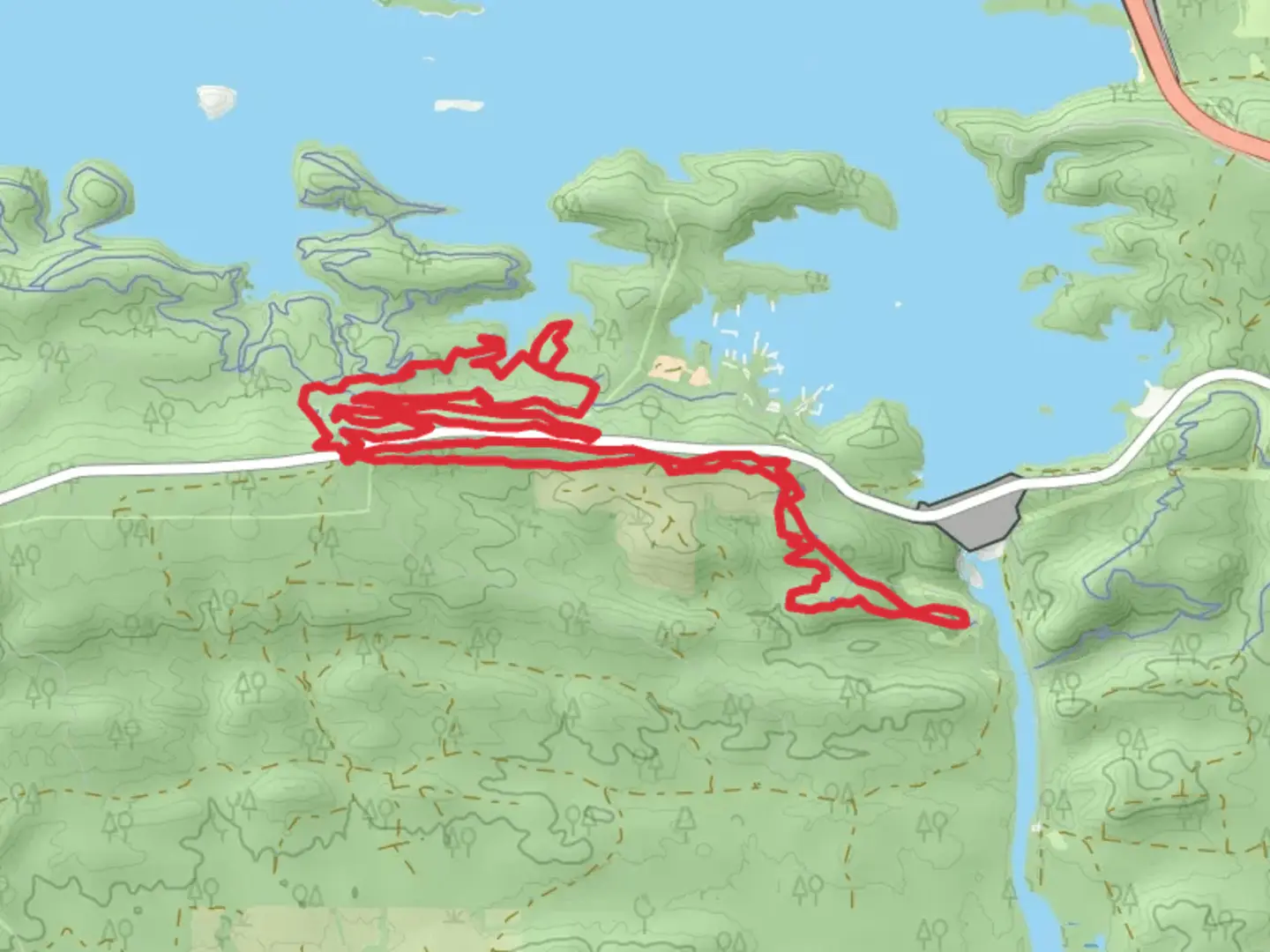 An image depicting the trail Jolly Green Giant, Clockwork Orange and Blue Bayou Loop and its surrounding area.