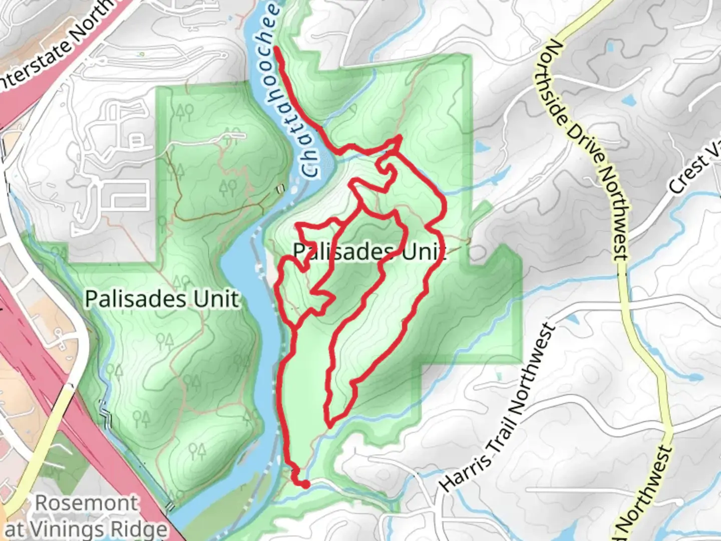 An image depicting the trail East Palisades Loop - Long and its surrounding area.