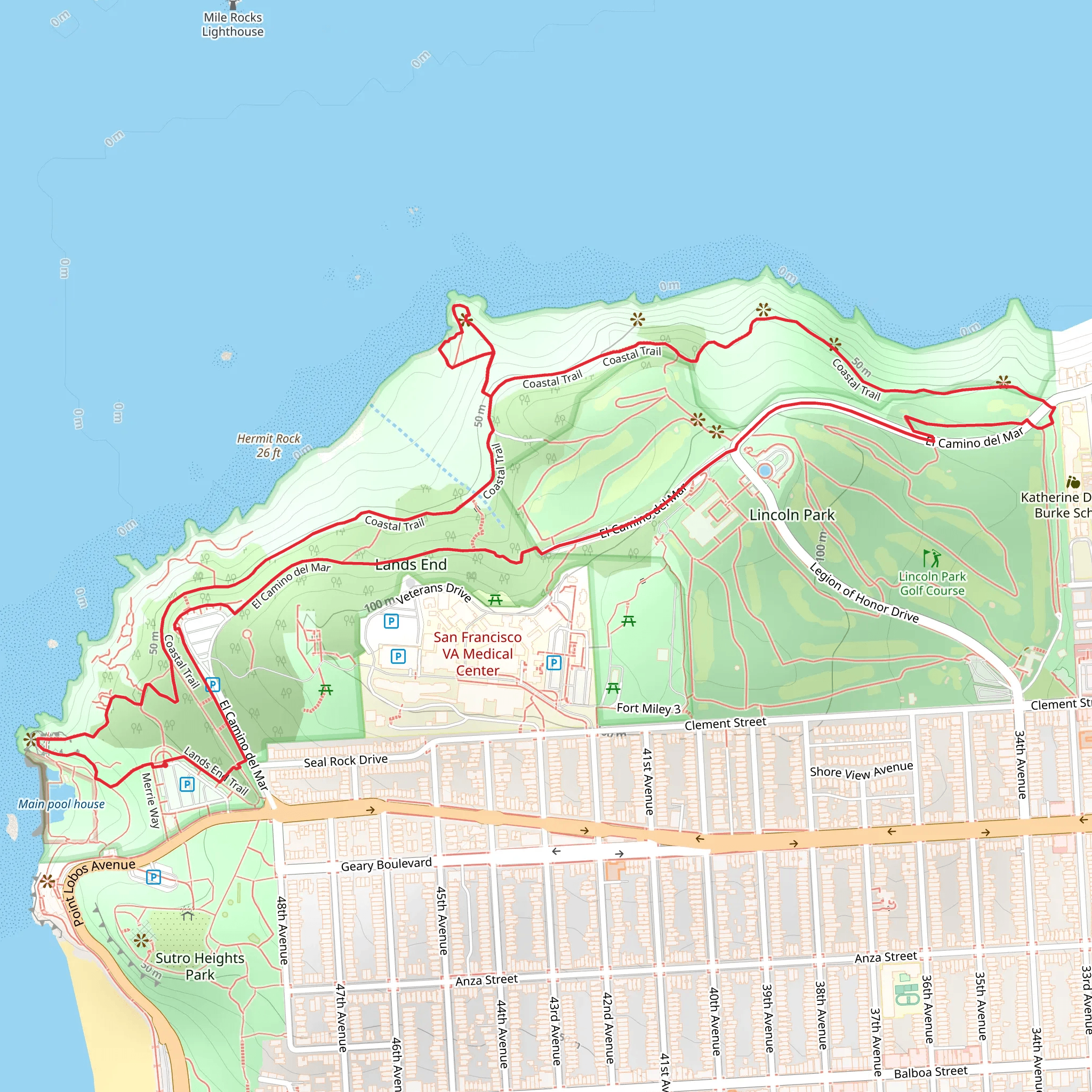 Coastal Trail and El Camino del Mar Loop mobile static map