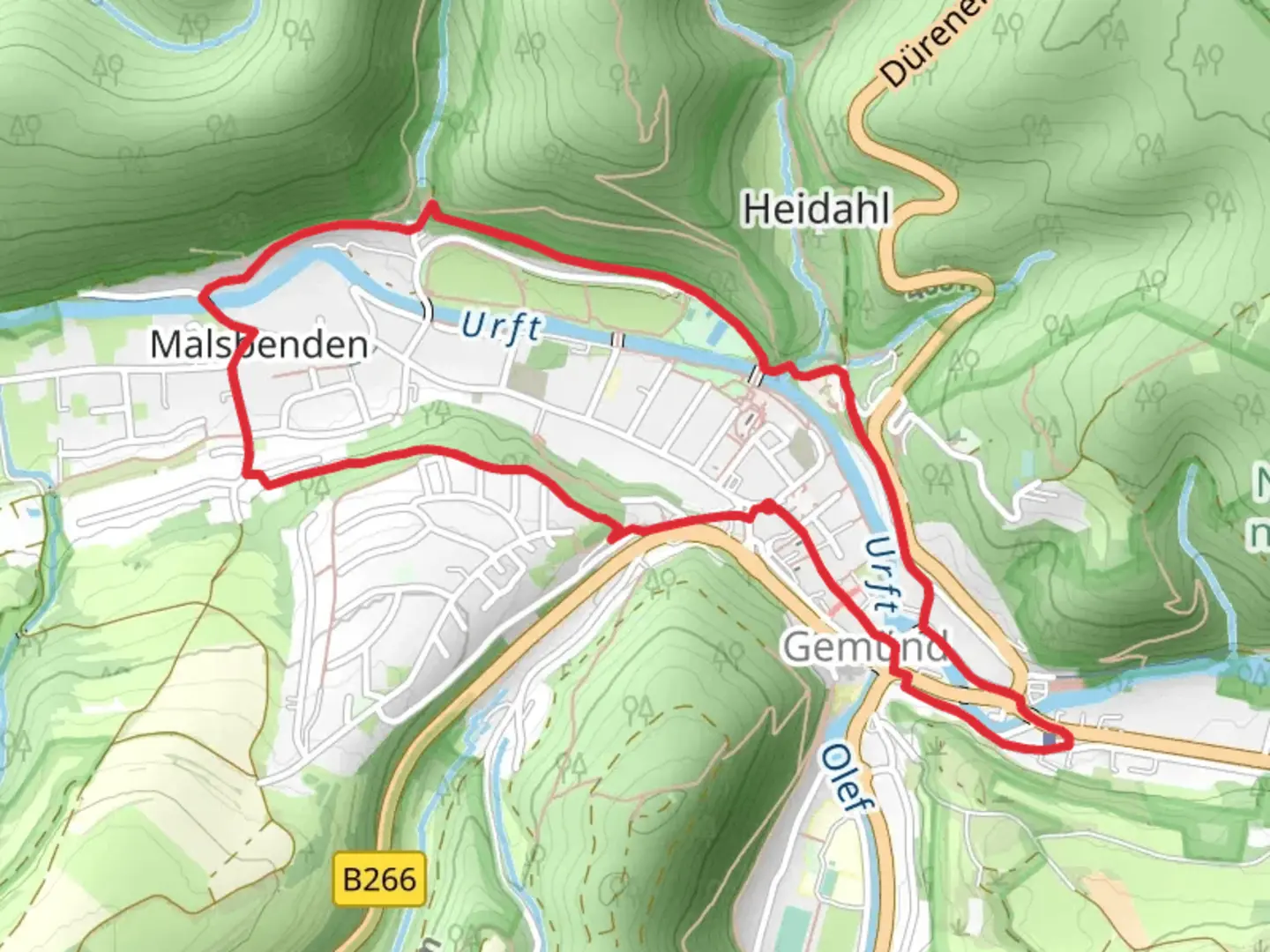 An image depicting the trail Urft via Nachtigallenweg and its surrounding area.
